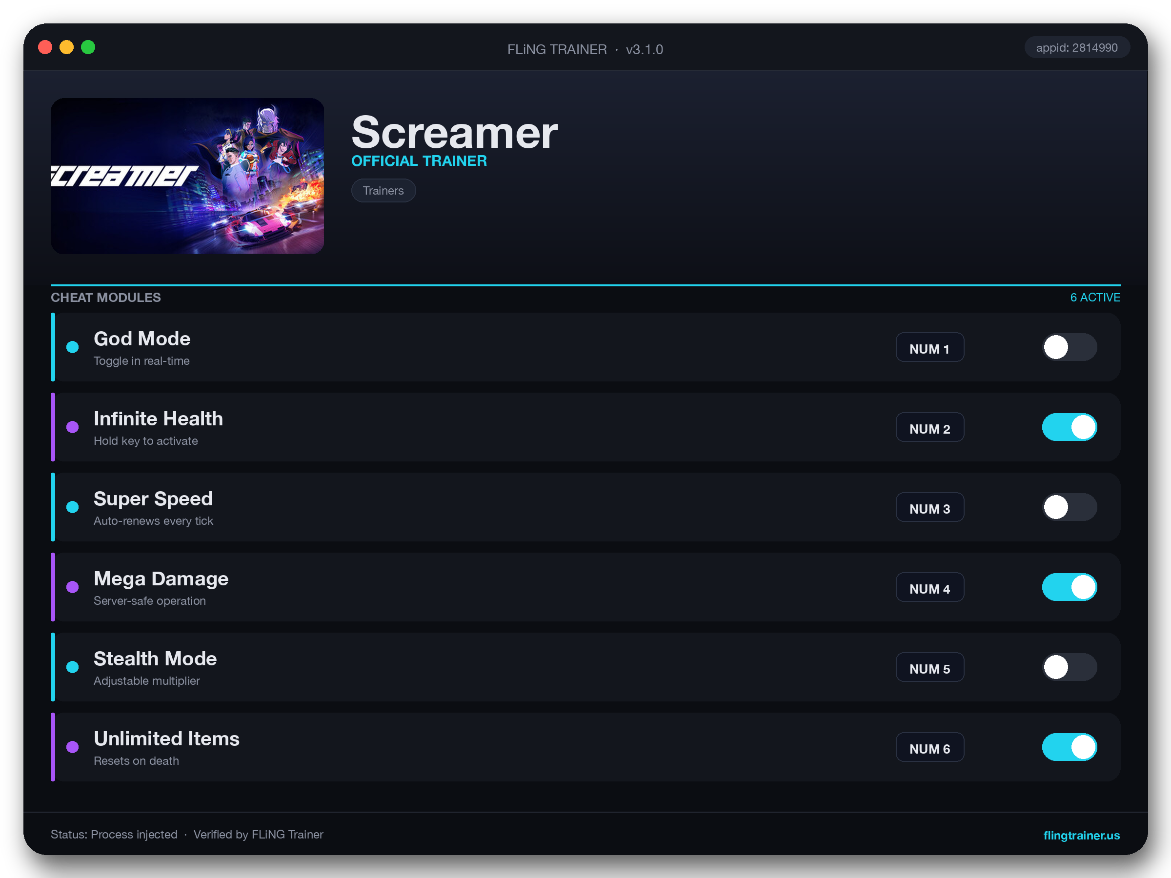 Screamer Trainer interface