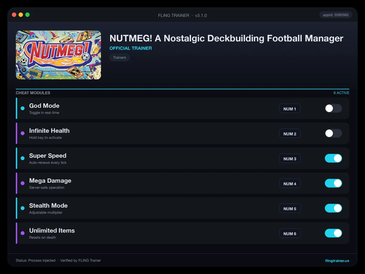 NUTMEG! A Nostalgic Deckbuilding Football Manager Trainer interface