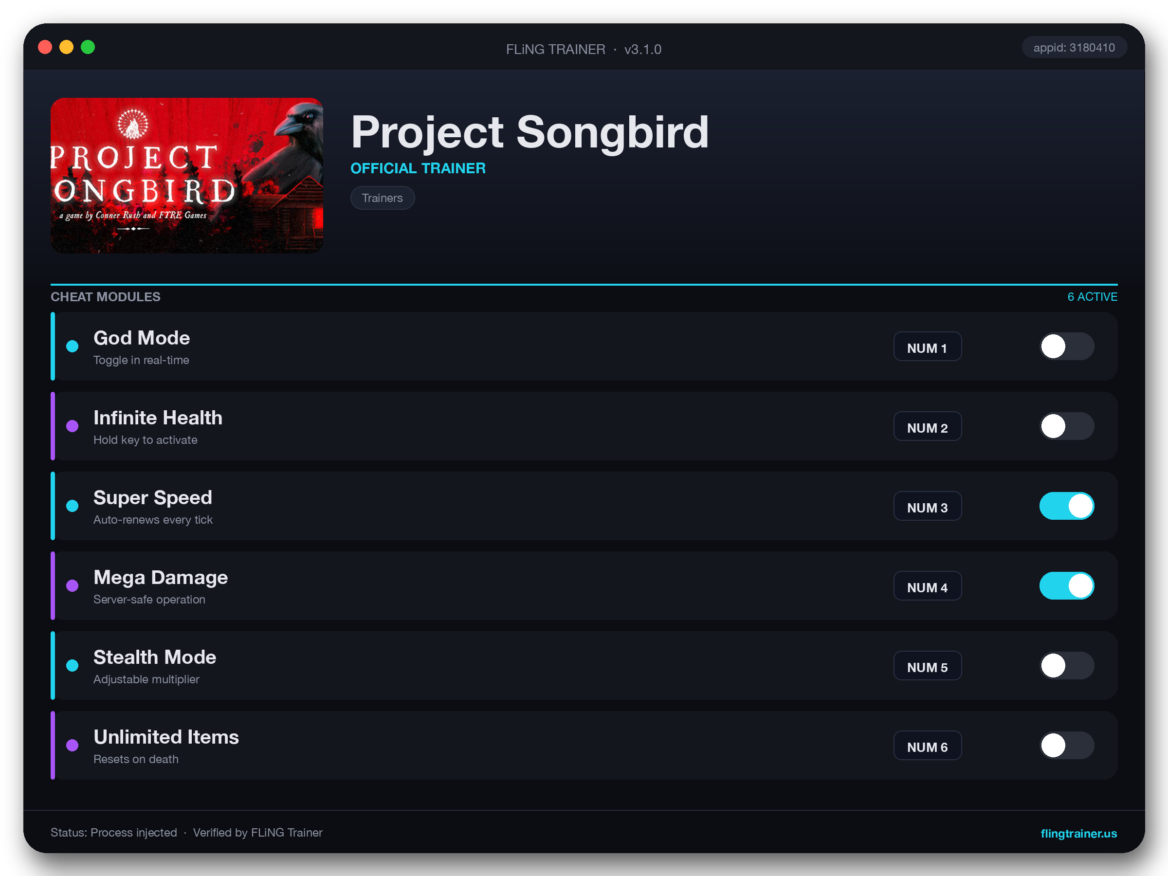 Project Songbird Trainer interface