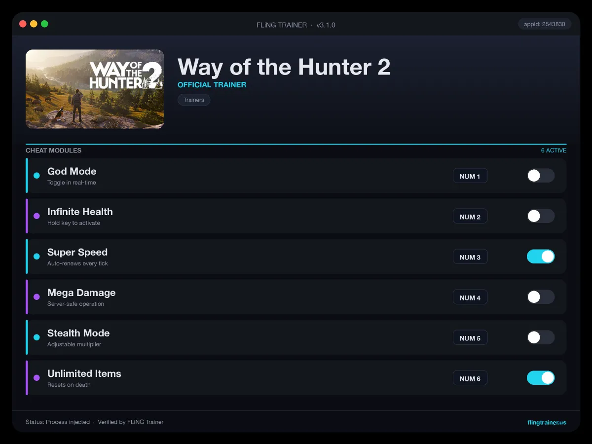 Way of the Hunter 2 Trainer interface