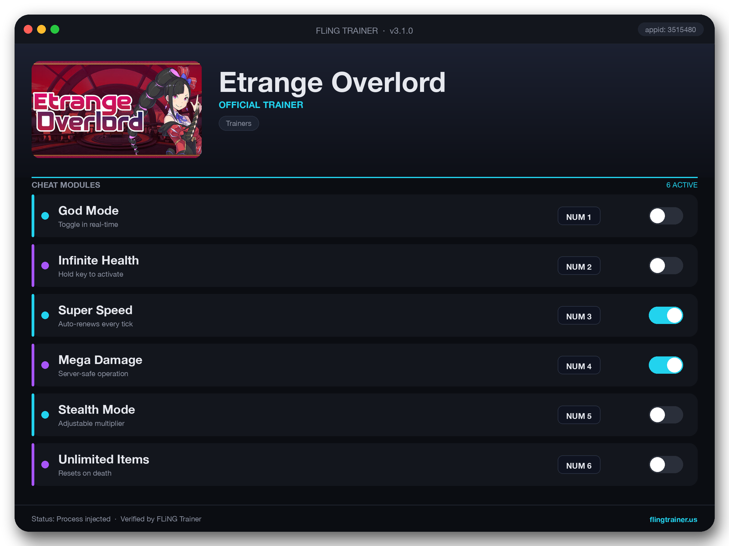 Etrange Overlord Trainer interface