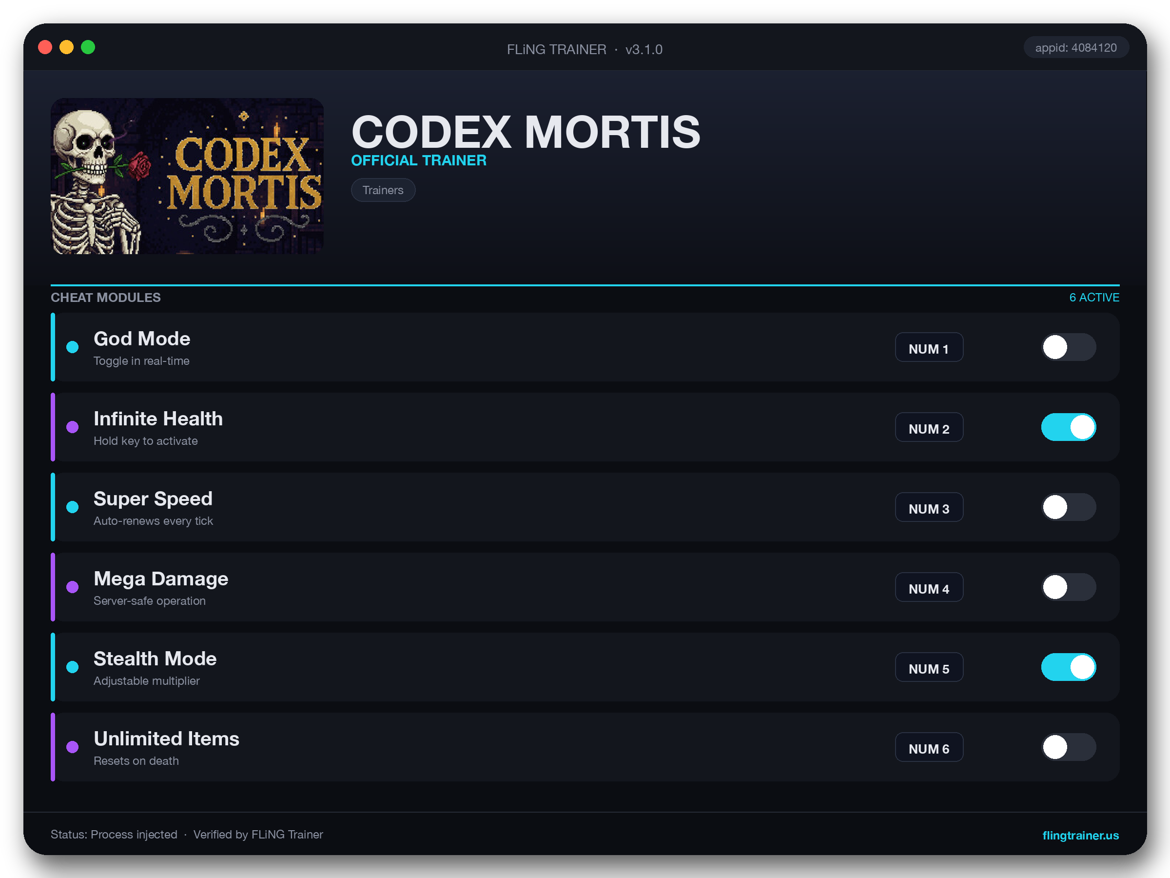 CODEX MORTIS Trainer interface