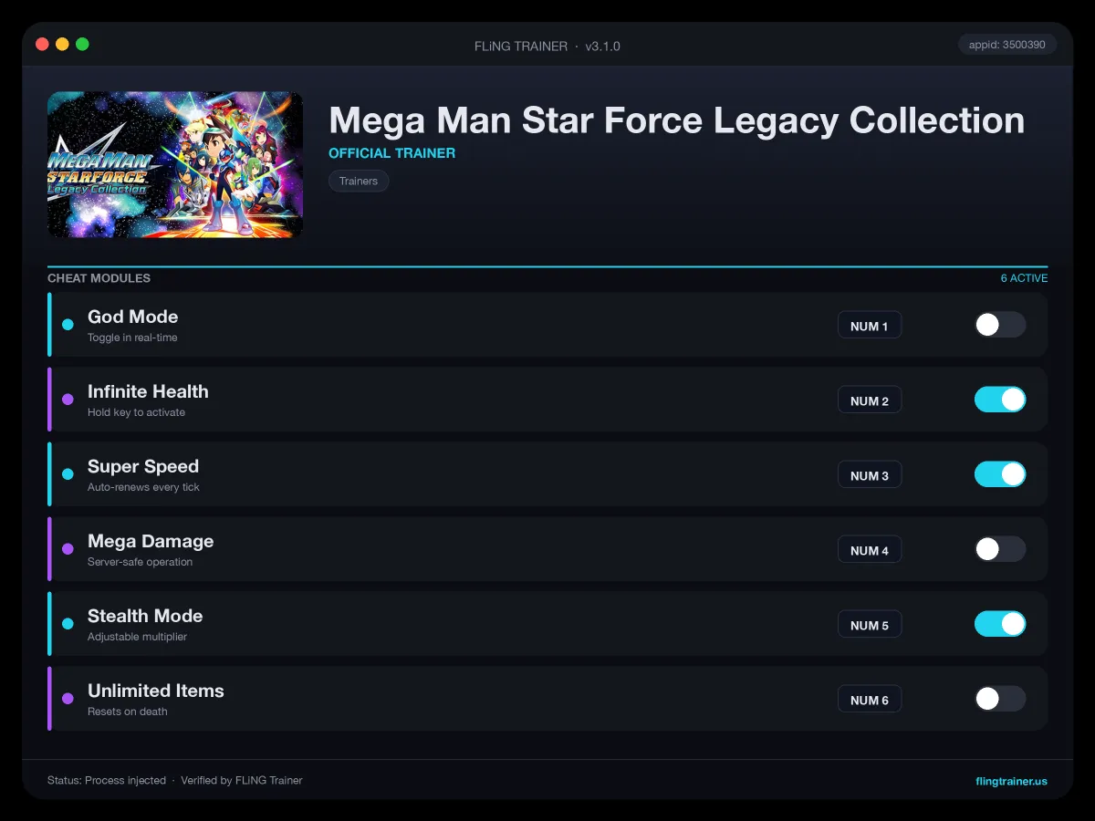 Mega Man Star Force Legacy Collection Trainer interface