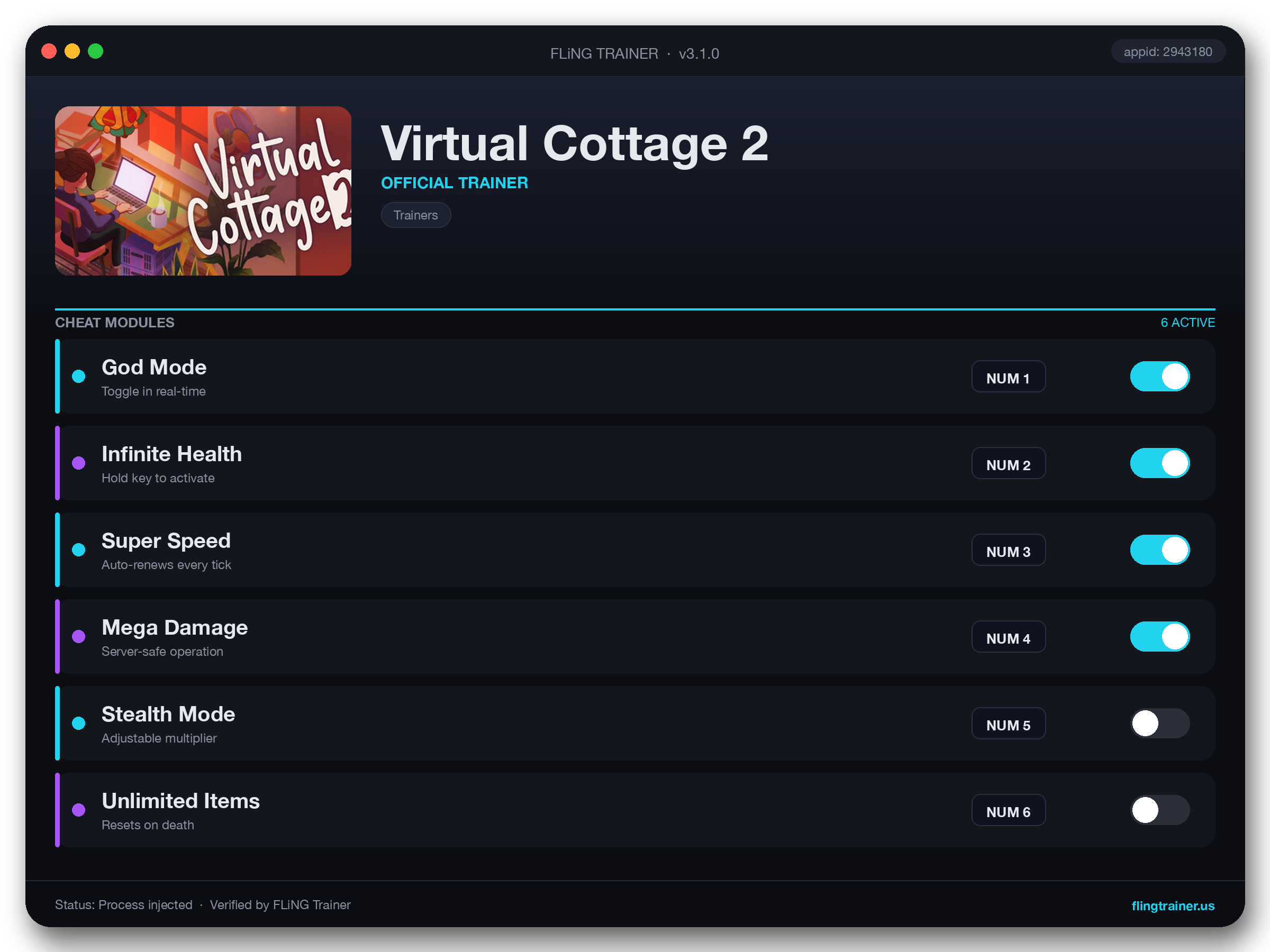 Virtual Cottage 2 Trainer interface
