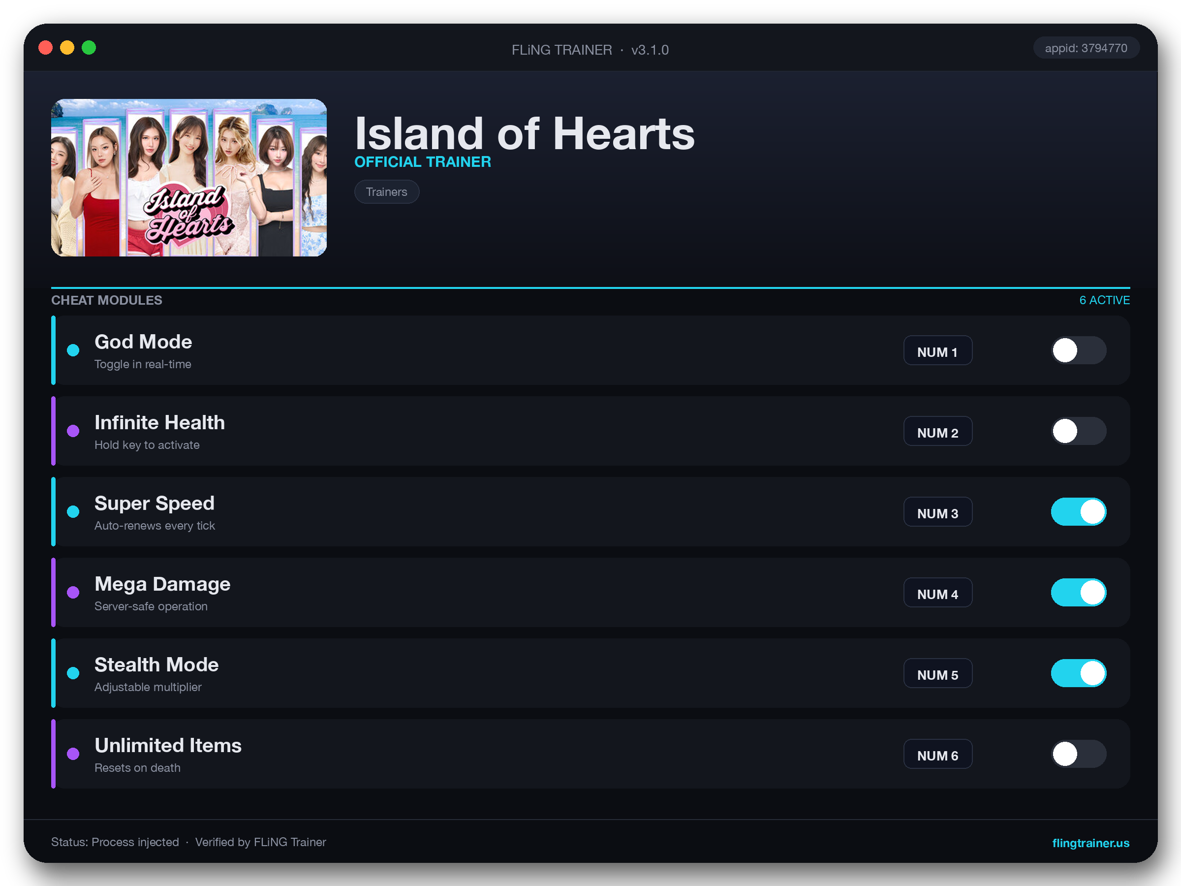 Island of Hearts Trainer interface