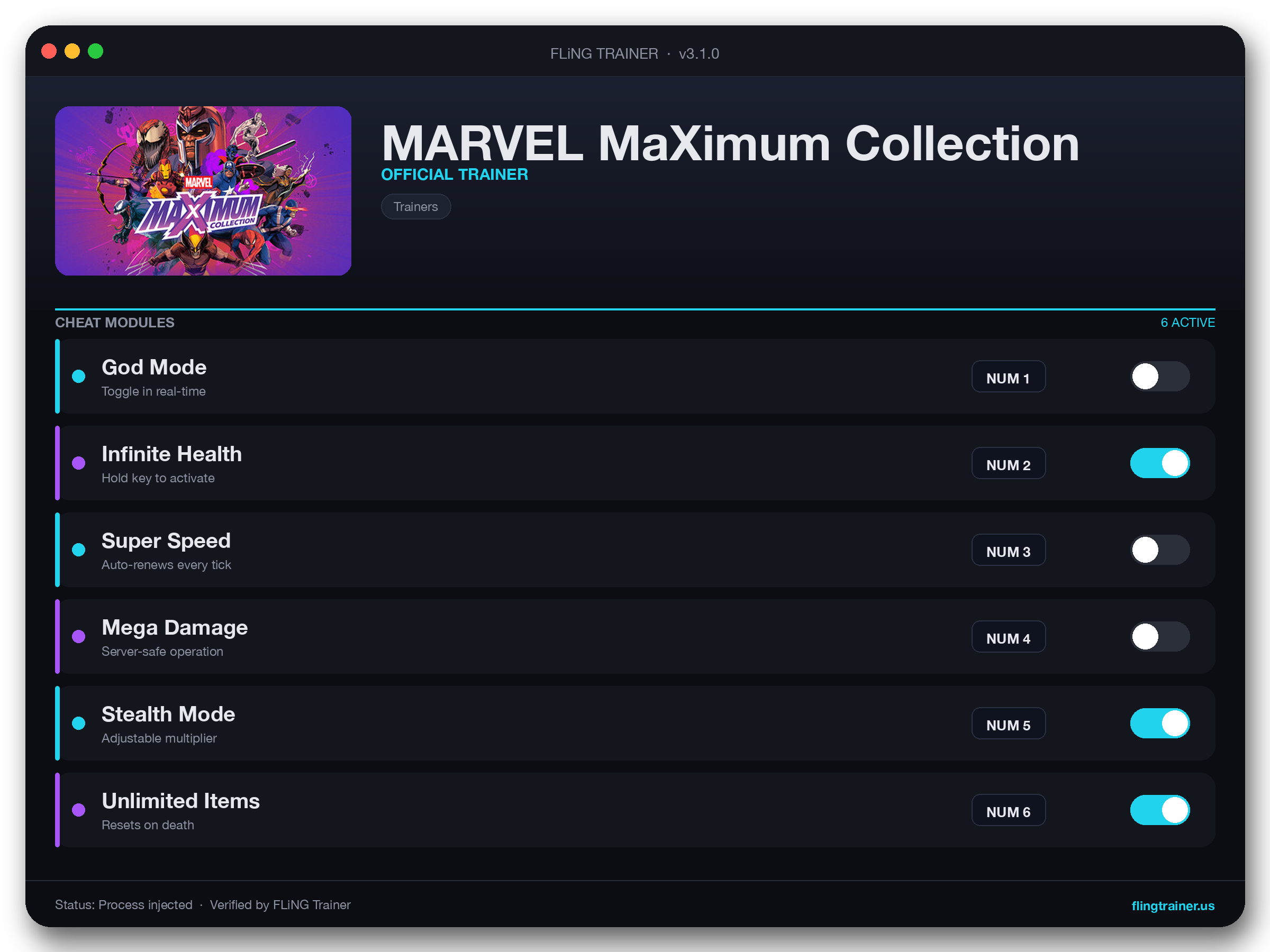 MARVEL MaXimum Collection Trainer interface