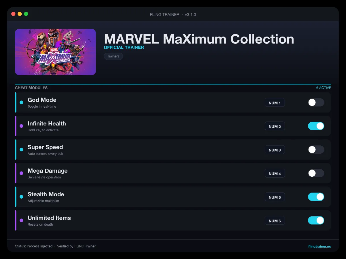 MARVEL MaXimum Collection Trainer interface