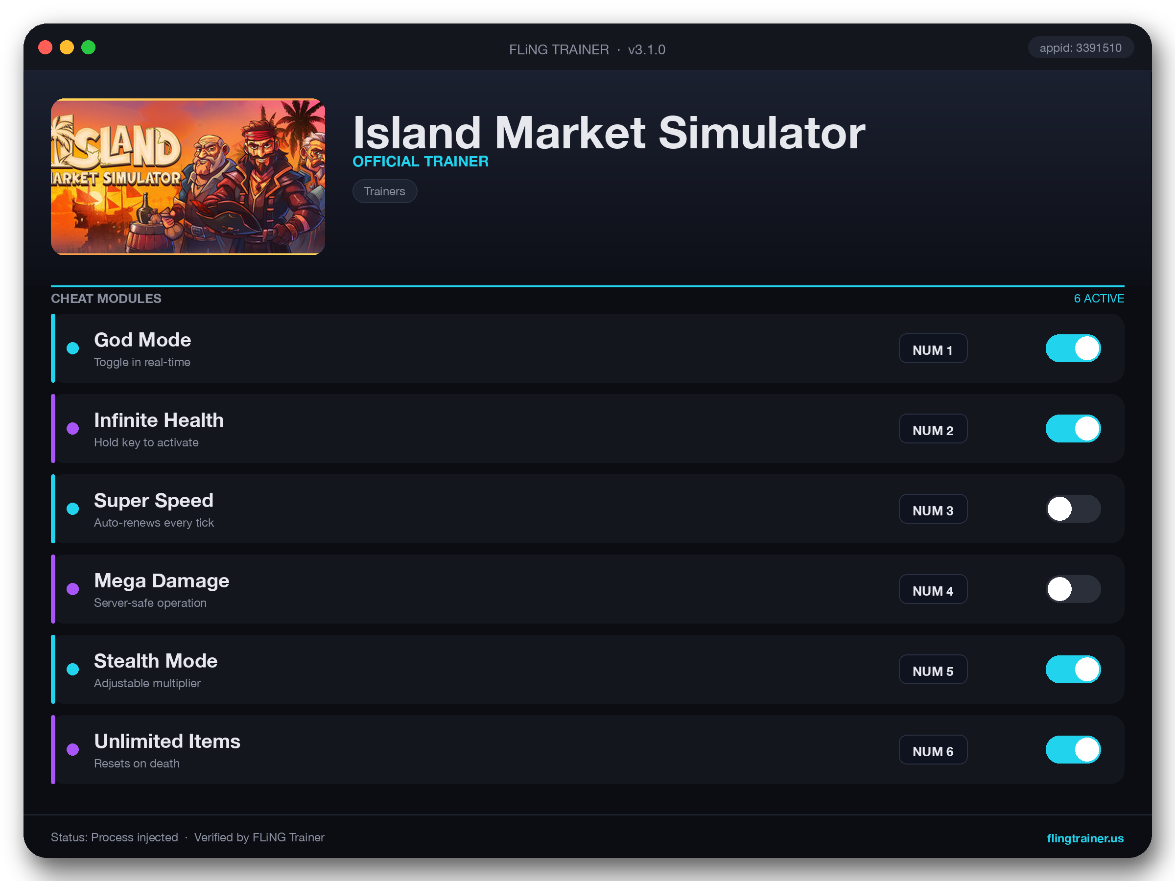 Island Market Simulator Trainer interface
