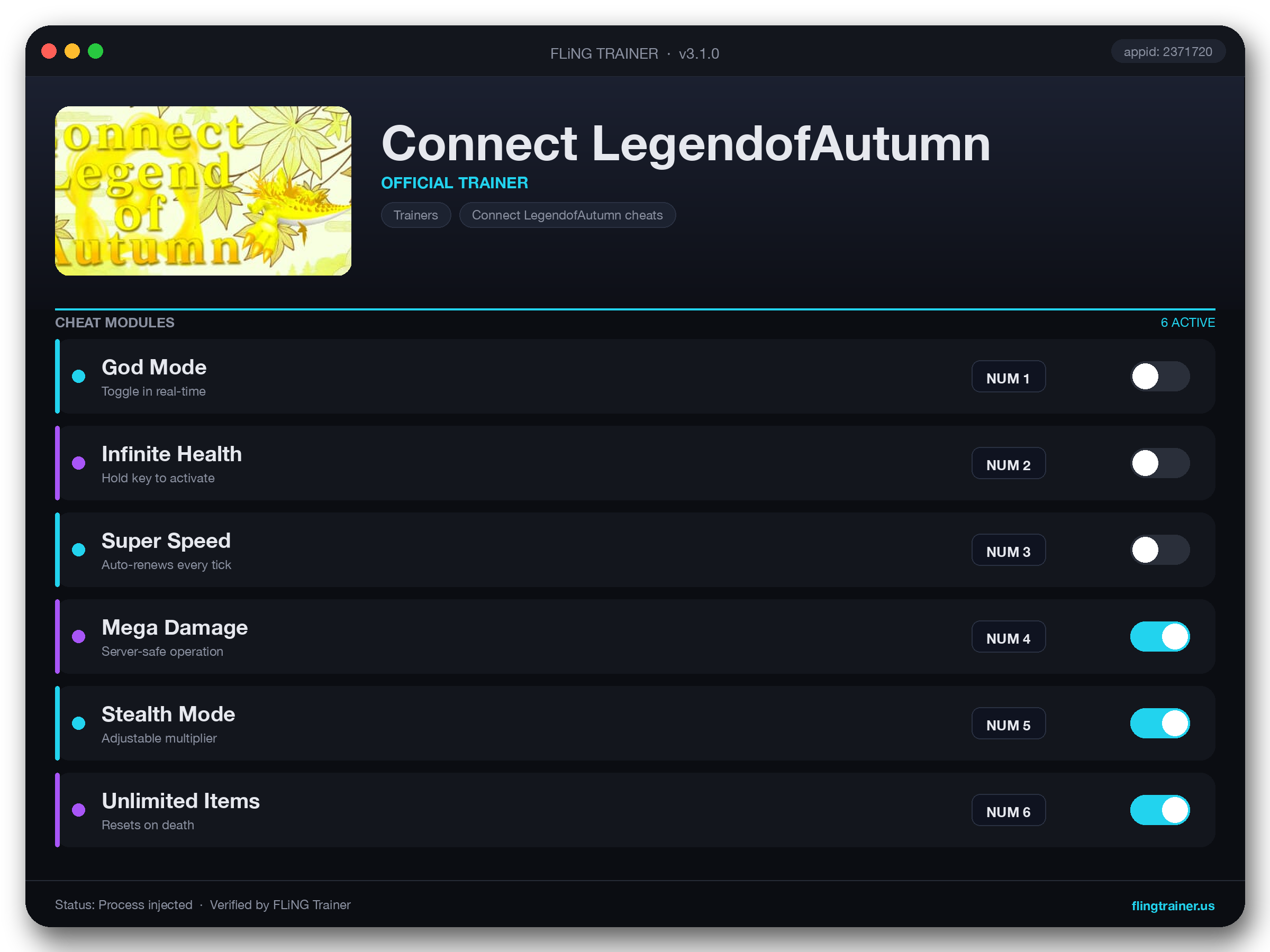 Connect LegendofAutumn Trainer interface