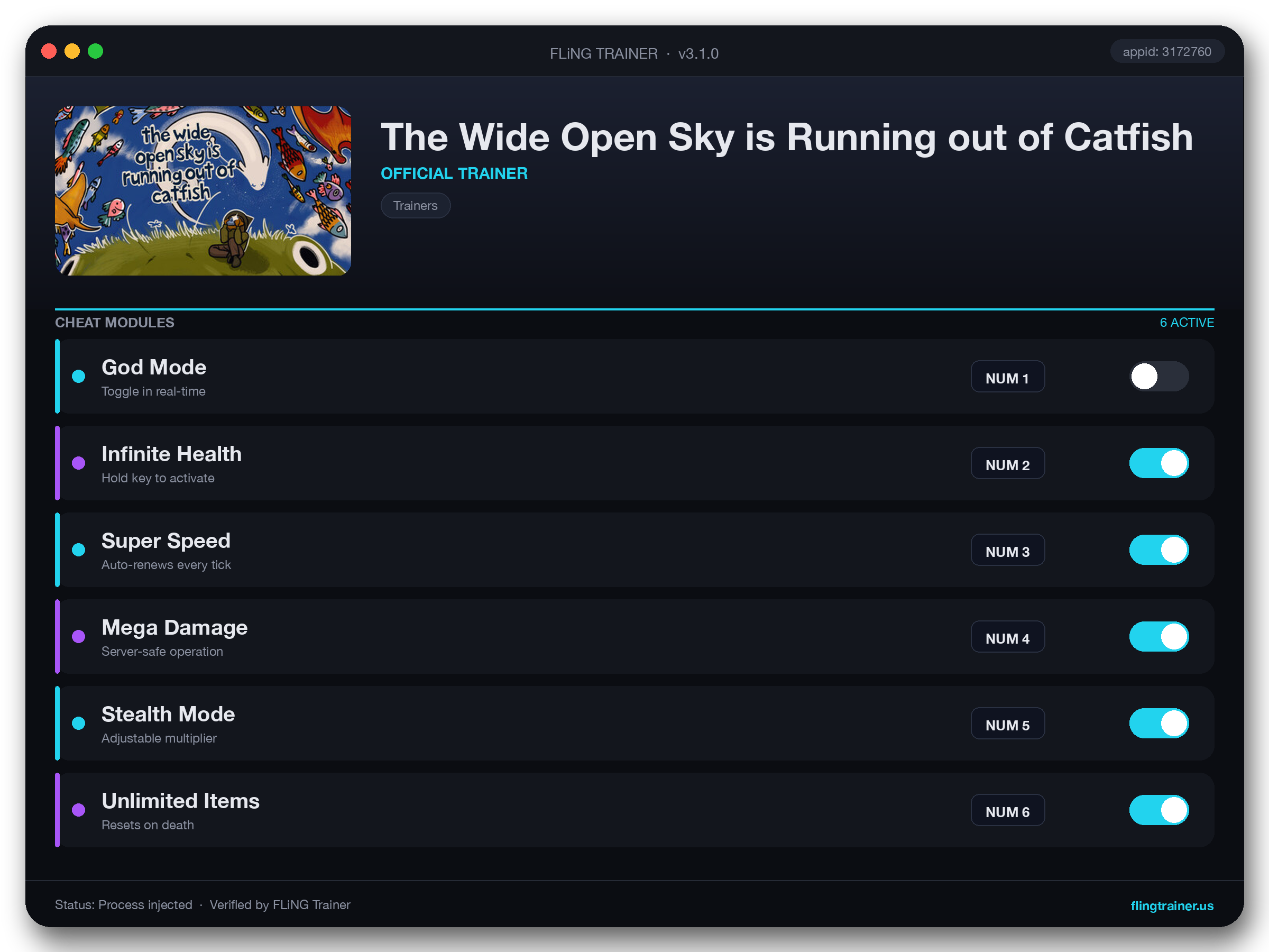 The Wide Open Sky is Running out of Catfish Trainer interface