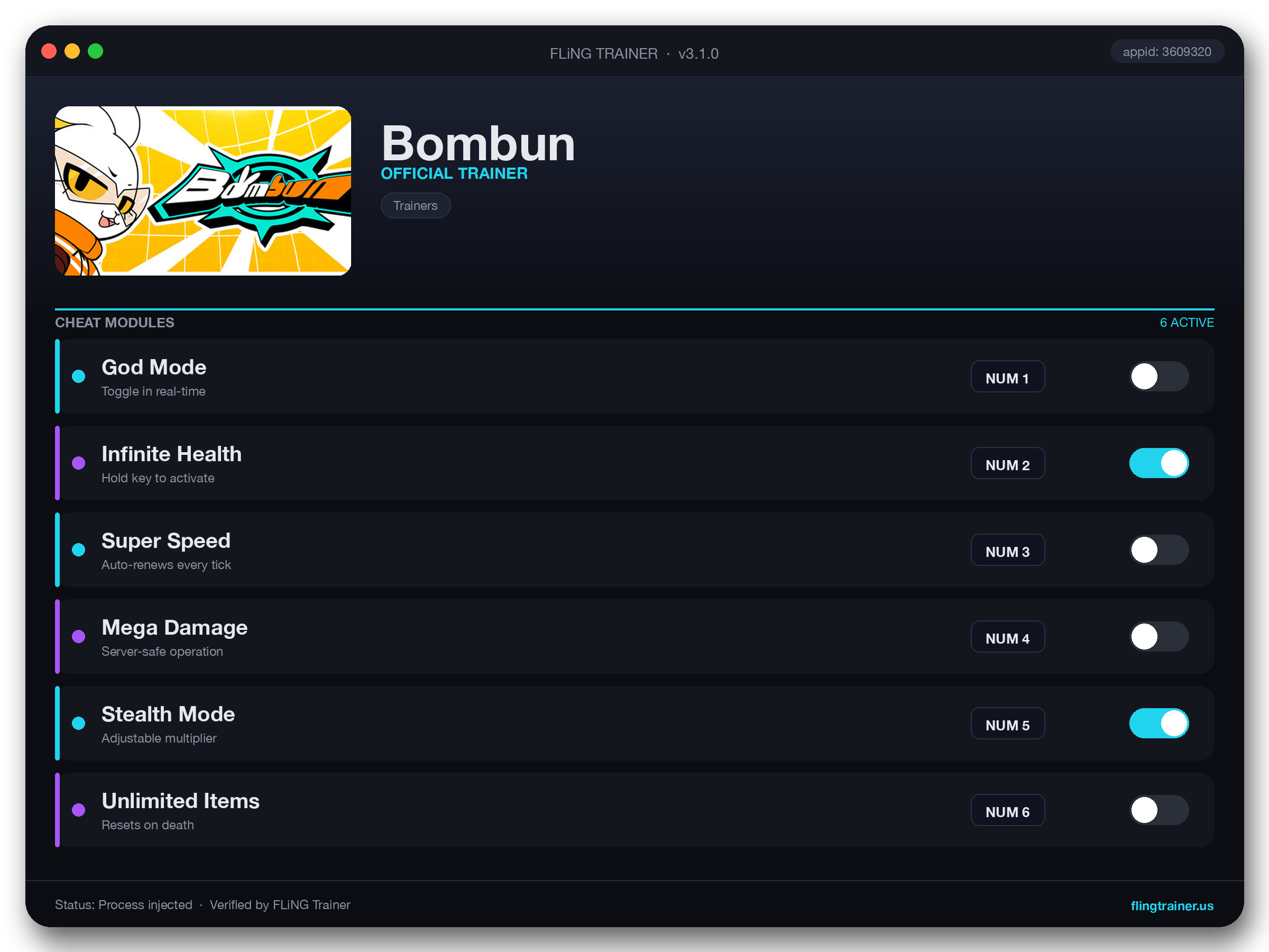 Bombun Trainer interface