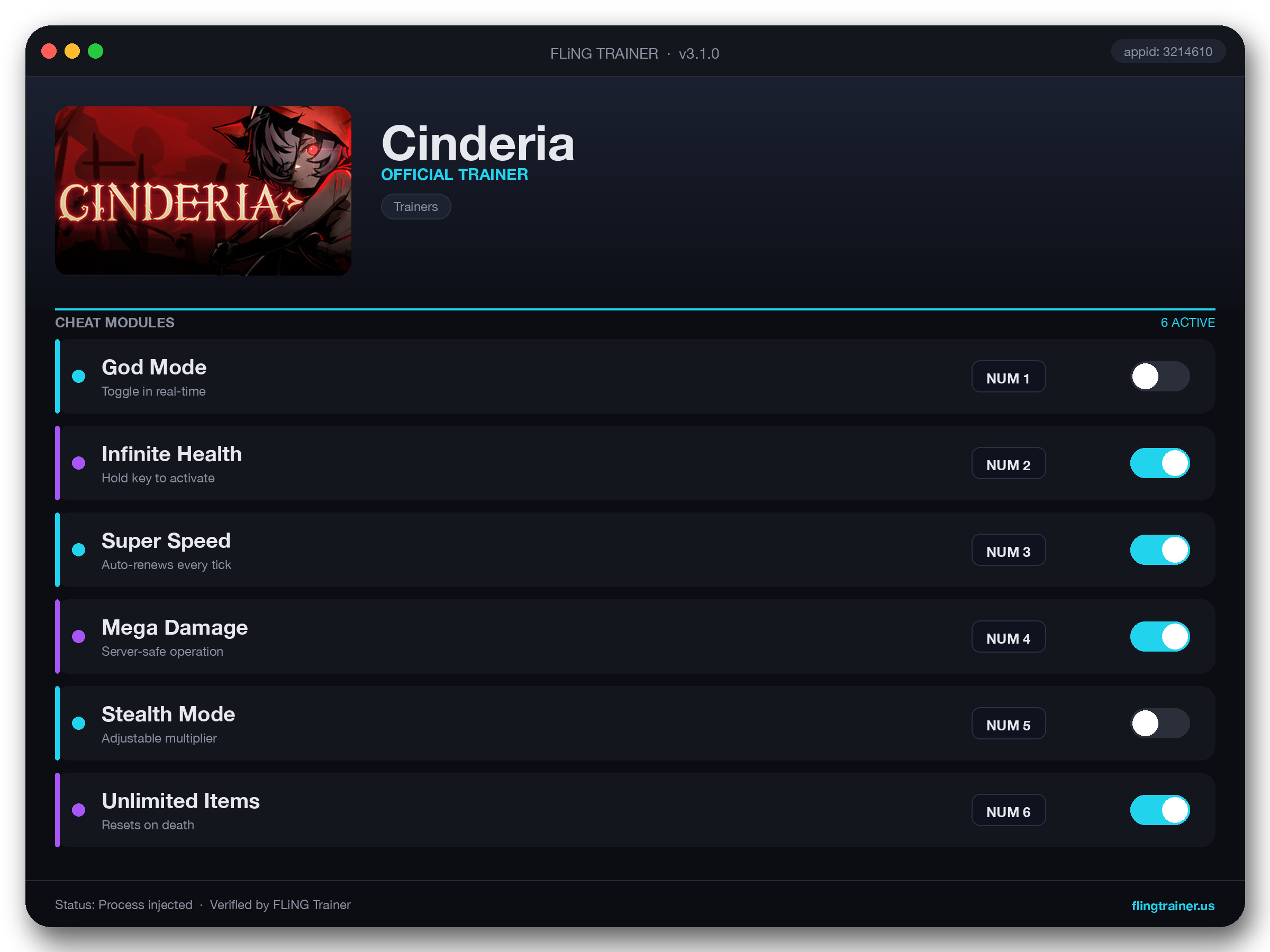 Cinderia Trainer interface