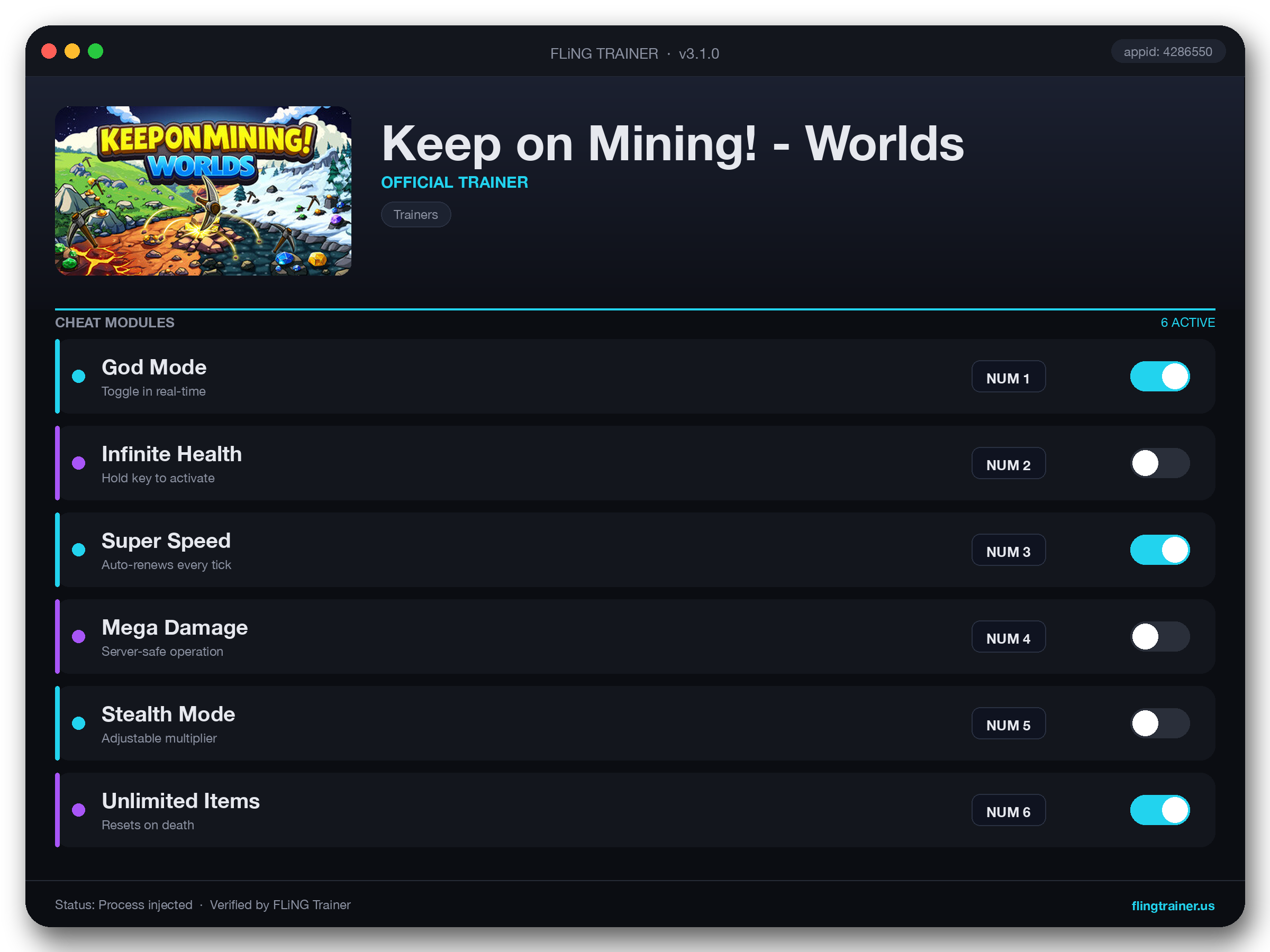 Keep on Mining! - Worlds Trainer interface