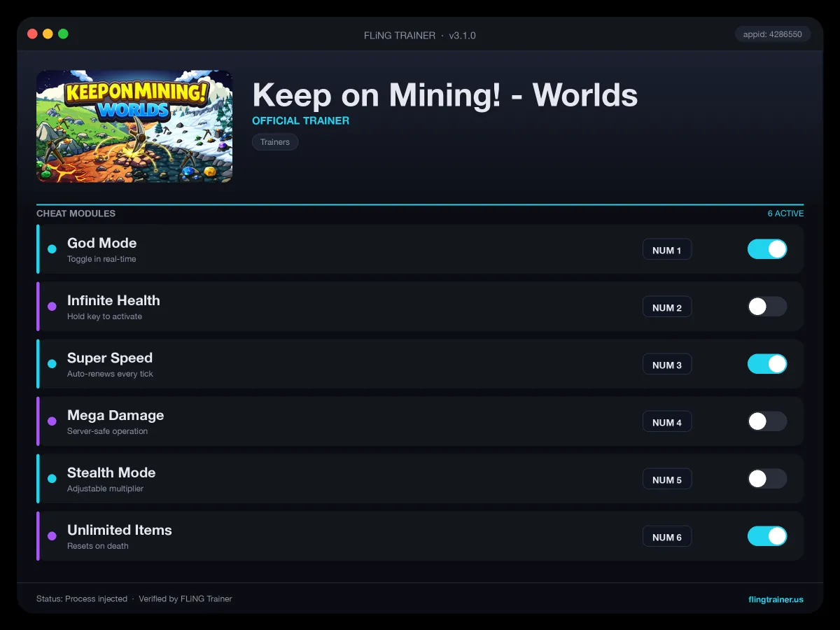 Keep on Mining! - Worlds Trainer interface