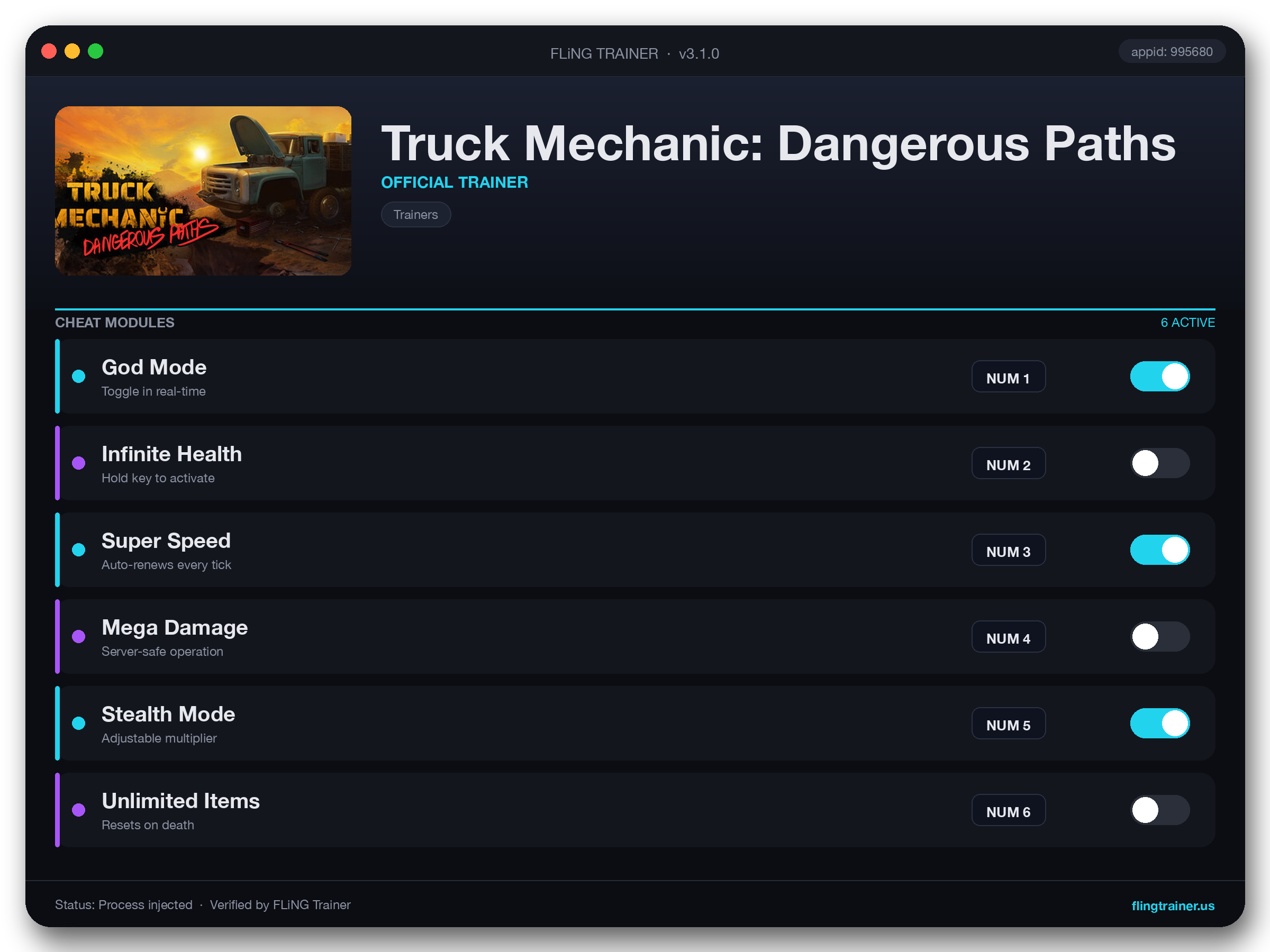 Truck Mechanic: Dangerous Paths Trainer interface