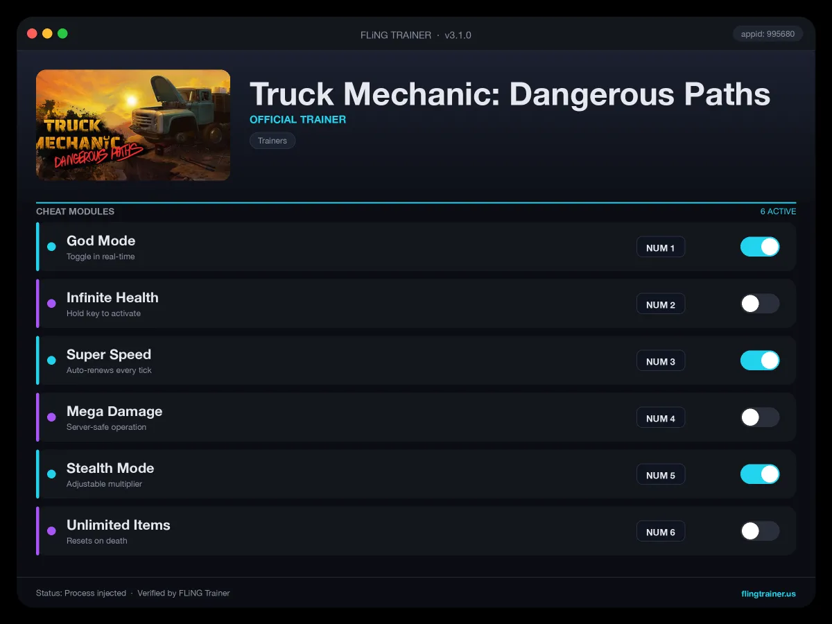 Truck Mechanic: Dangerous Paths Trainer interface