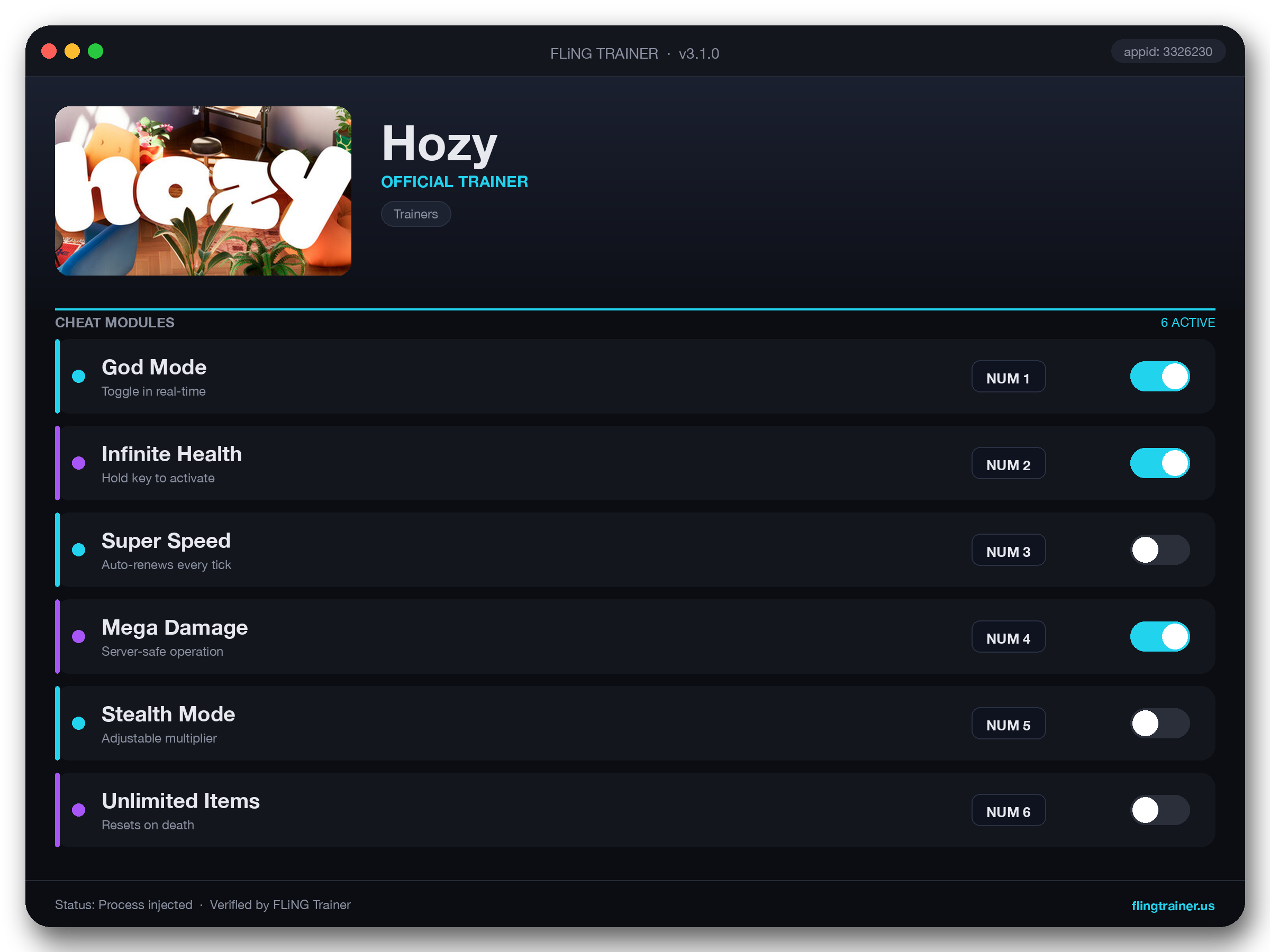 Hozy Trainer interface