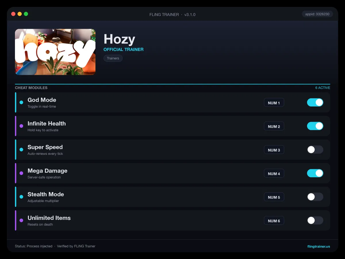 Hozy Trainer interface