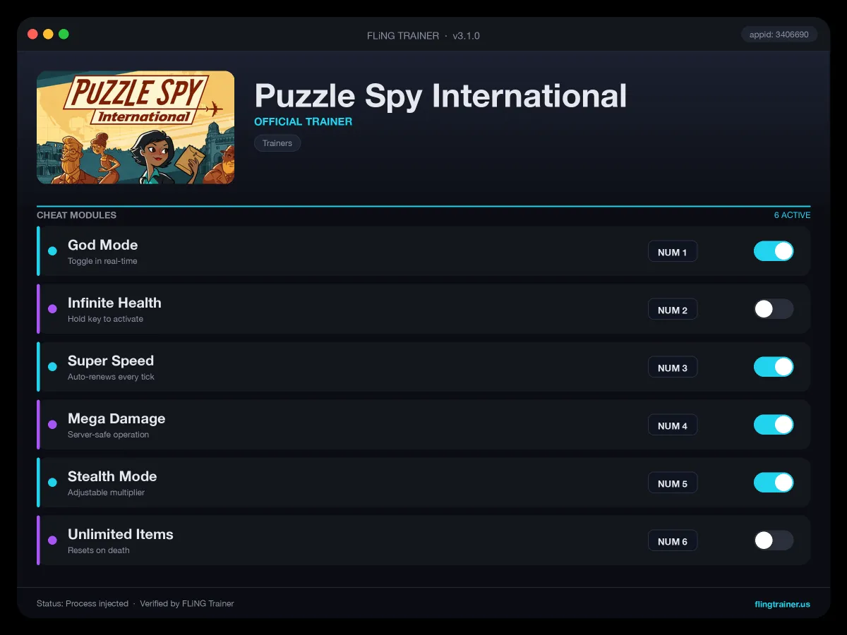 Puzzle Spy International Trainer interface