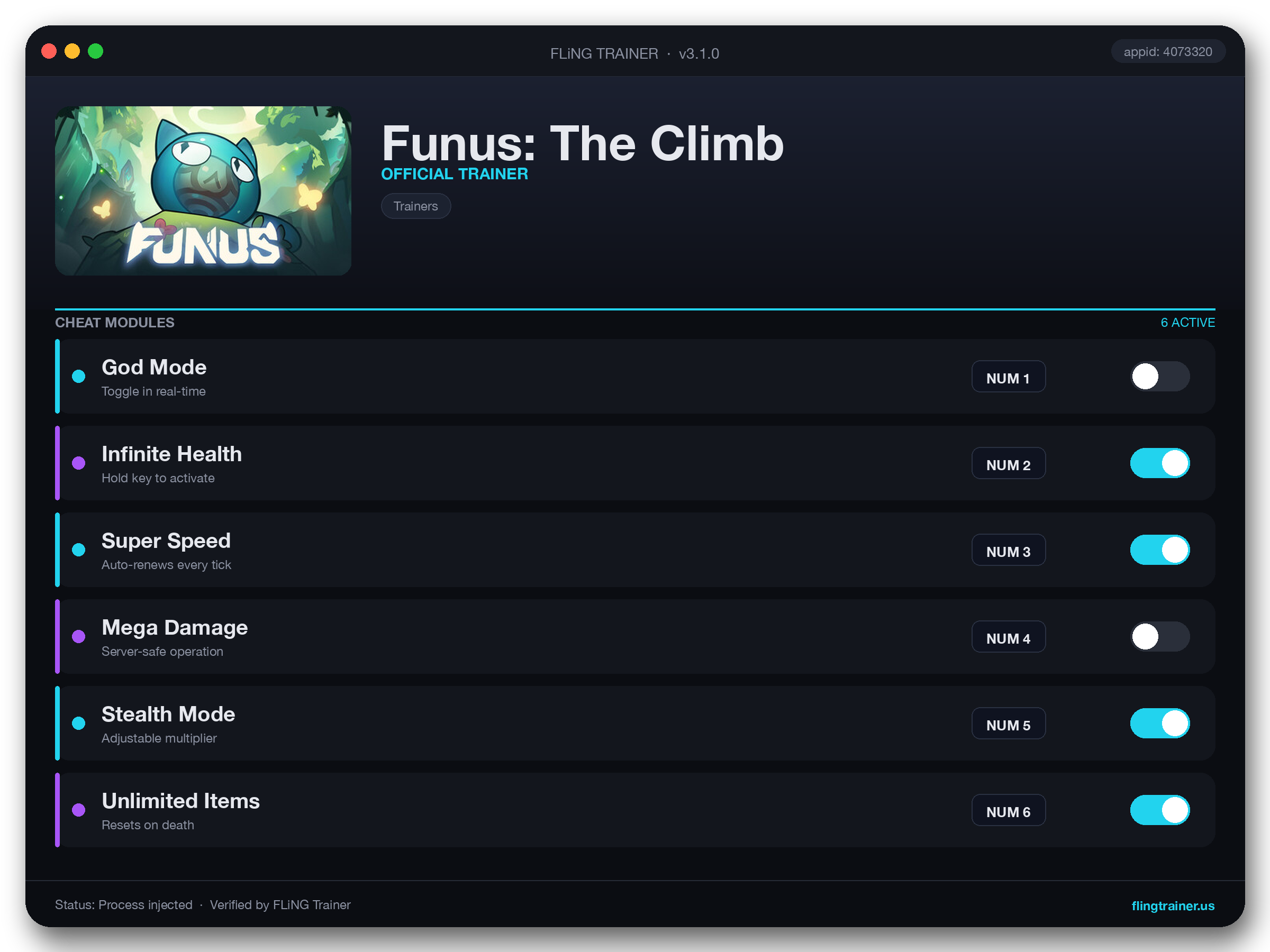 Funus: The Climb Trainer interface