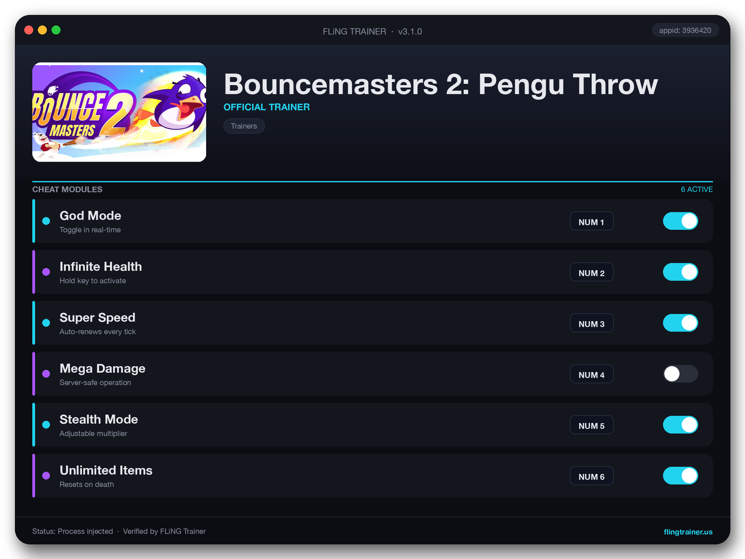 Bouncemasters 2: Pengu Throw Trainer interface