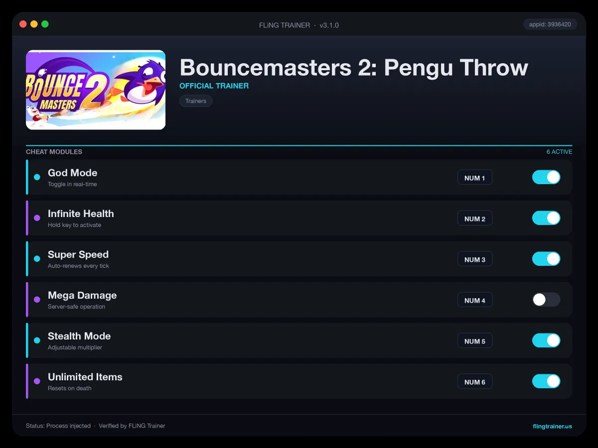 Bouncemasters 2: Pengu Throw Trainer interface