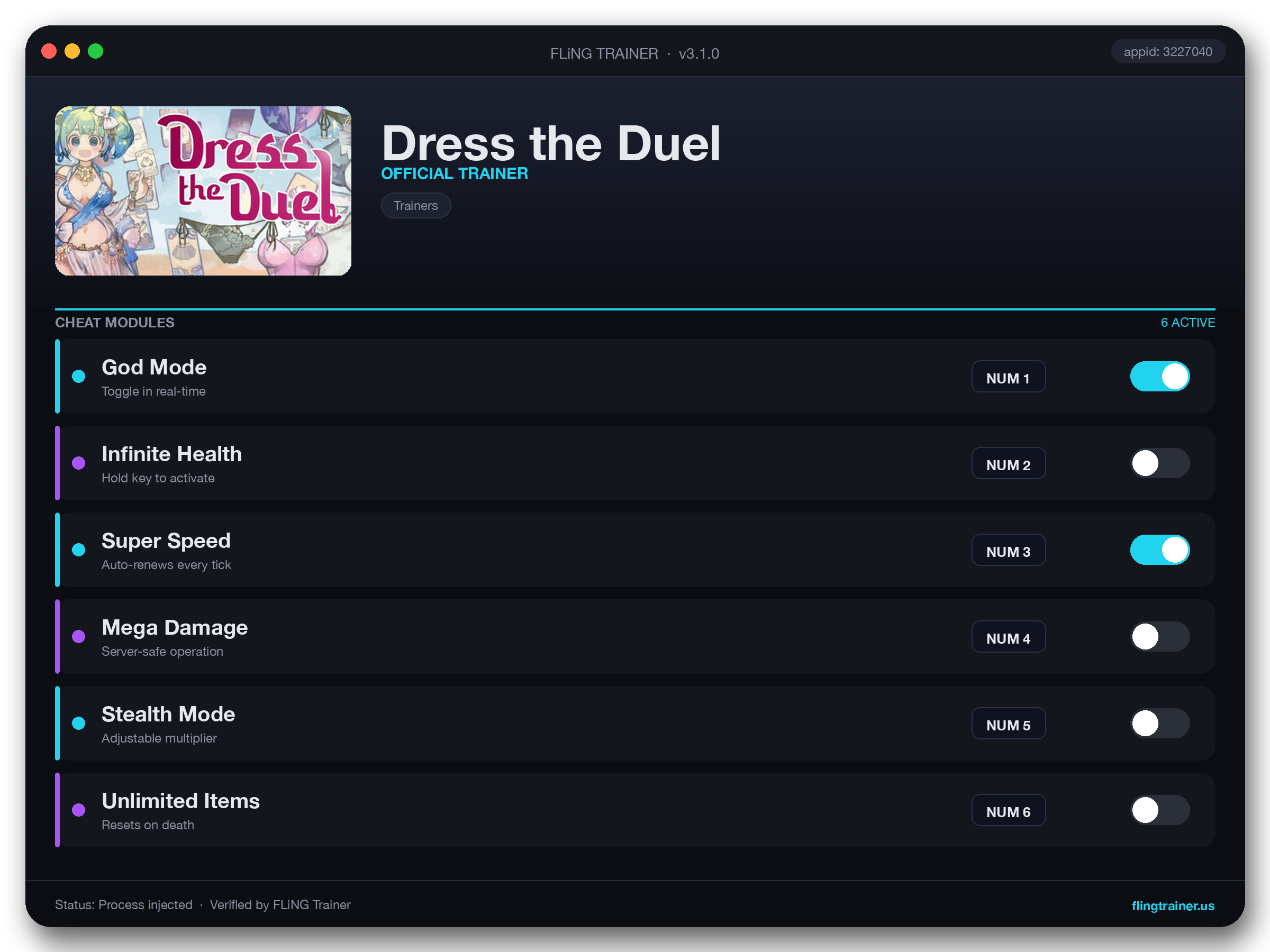 Dress the Duel Trainer interface