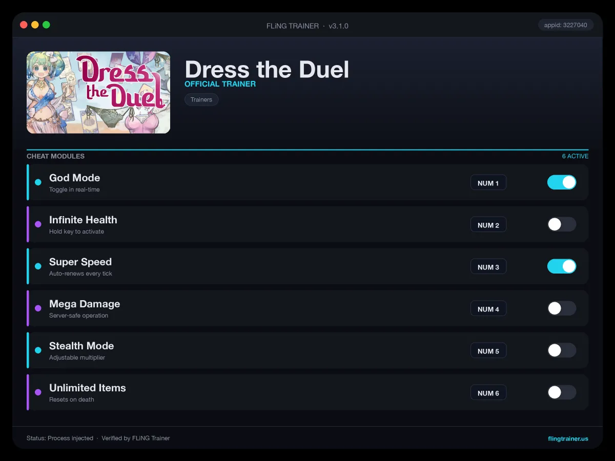 Dress the Duel Trainer interface
