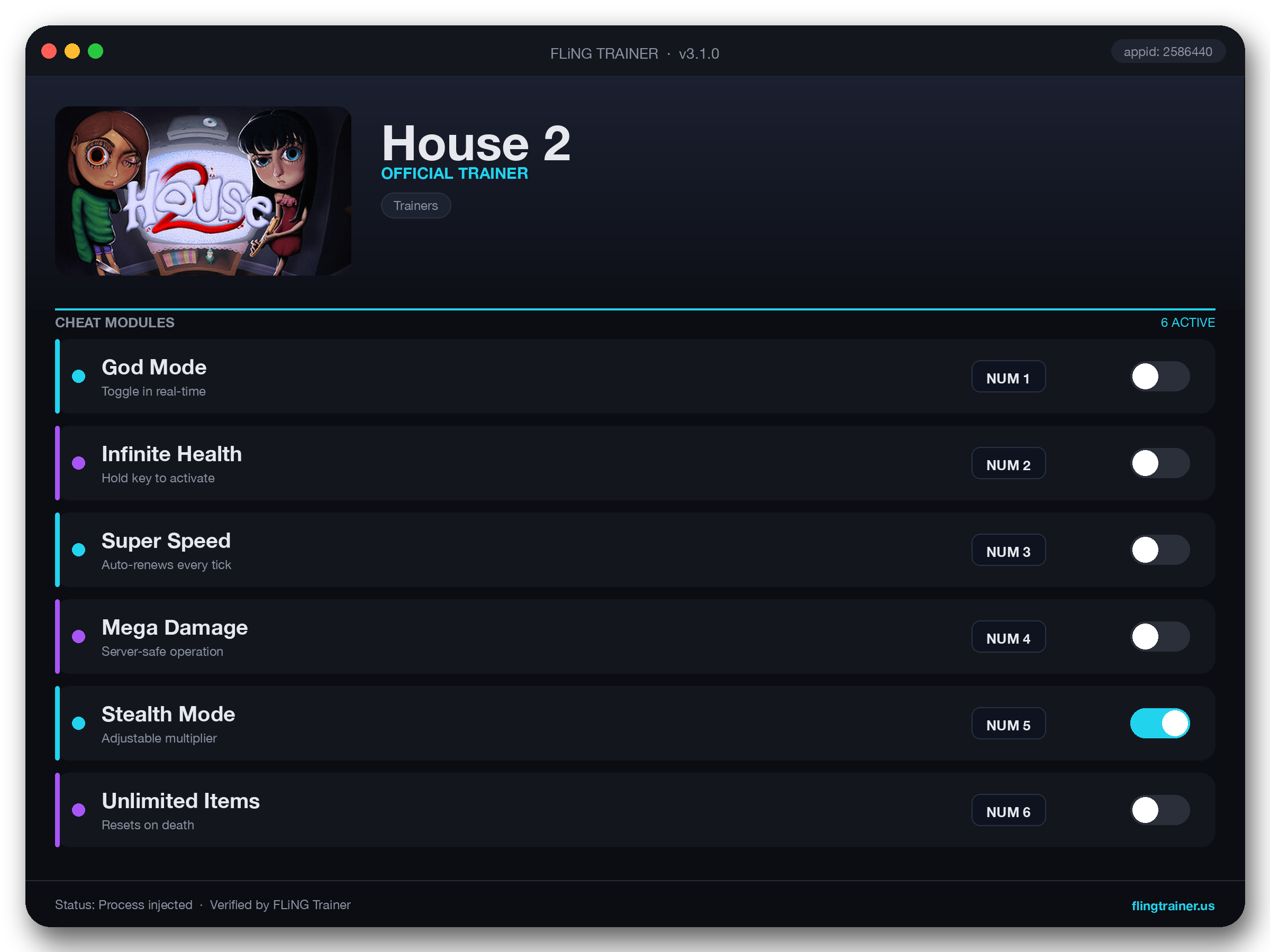 House 2 Trainer interface