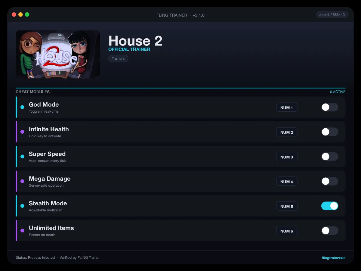 House 2 Trainer interface