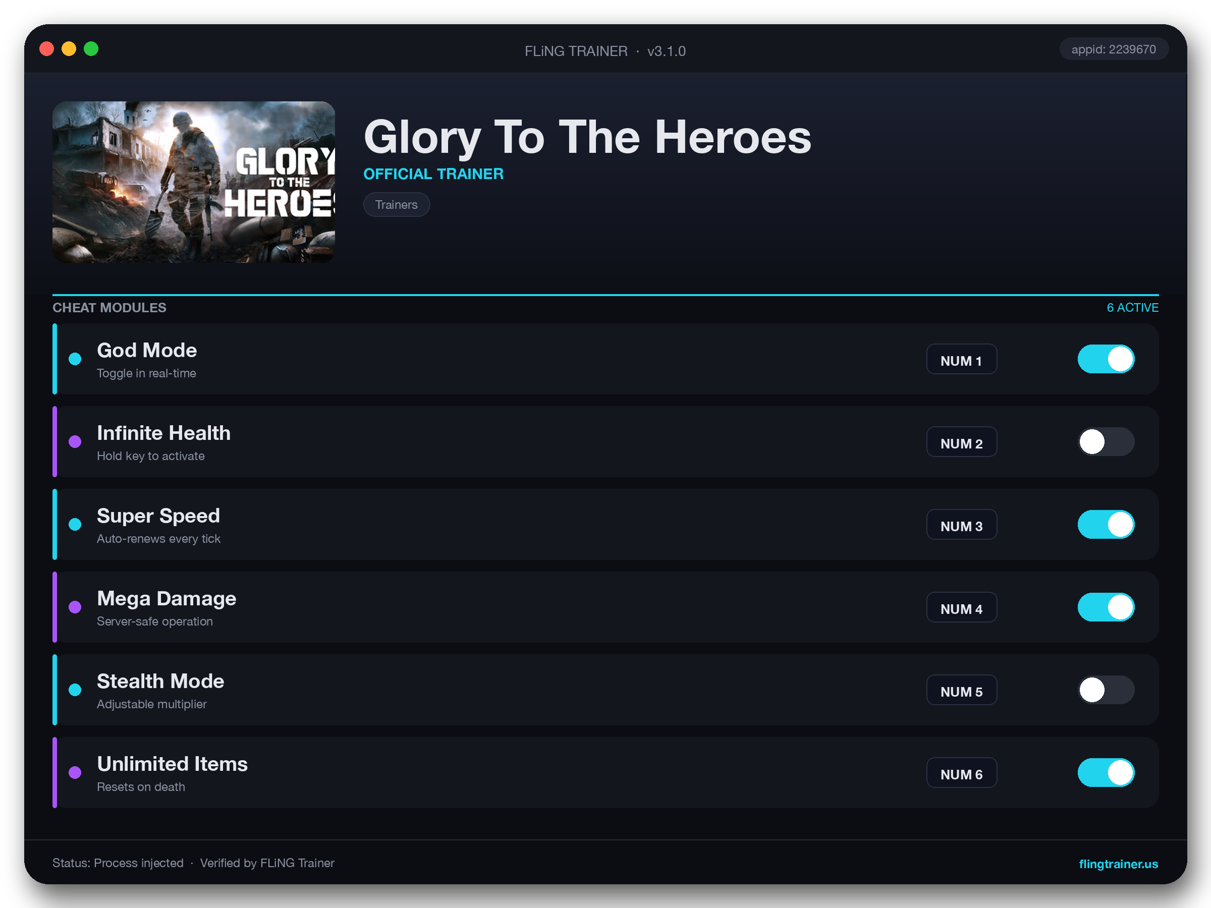 Glory To The Heroes Trainer interface
