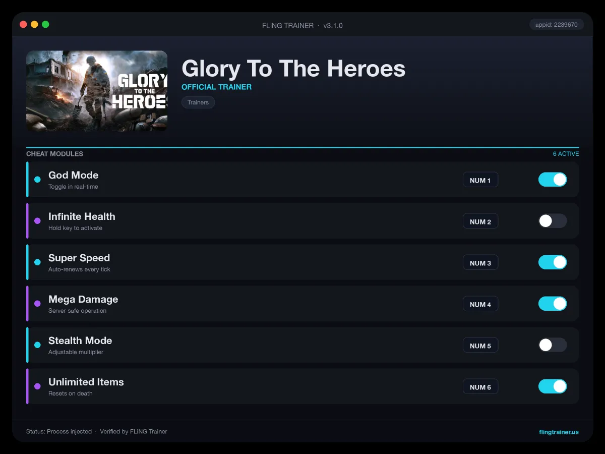 Glory To The Heroes Trainer interface
