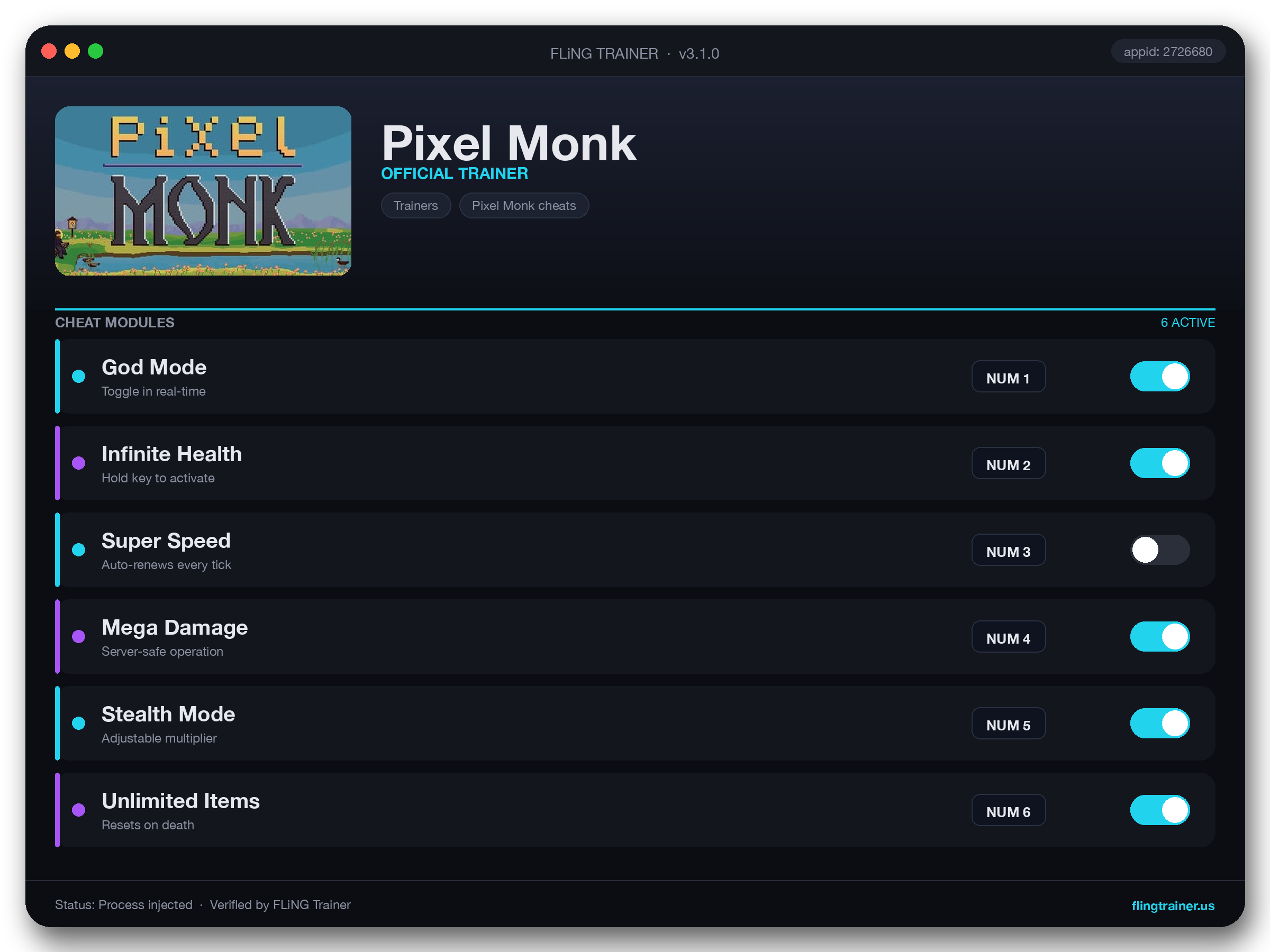 Pixel Monk Trainer interface