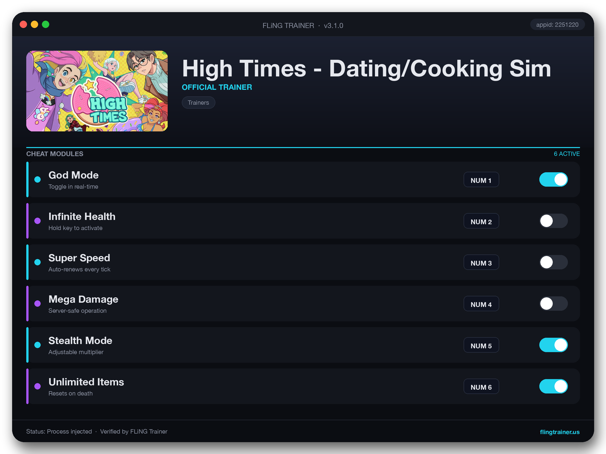 High Times - Dating/Cooking Sim Trainer interface