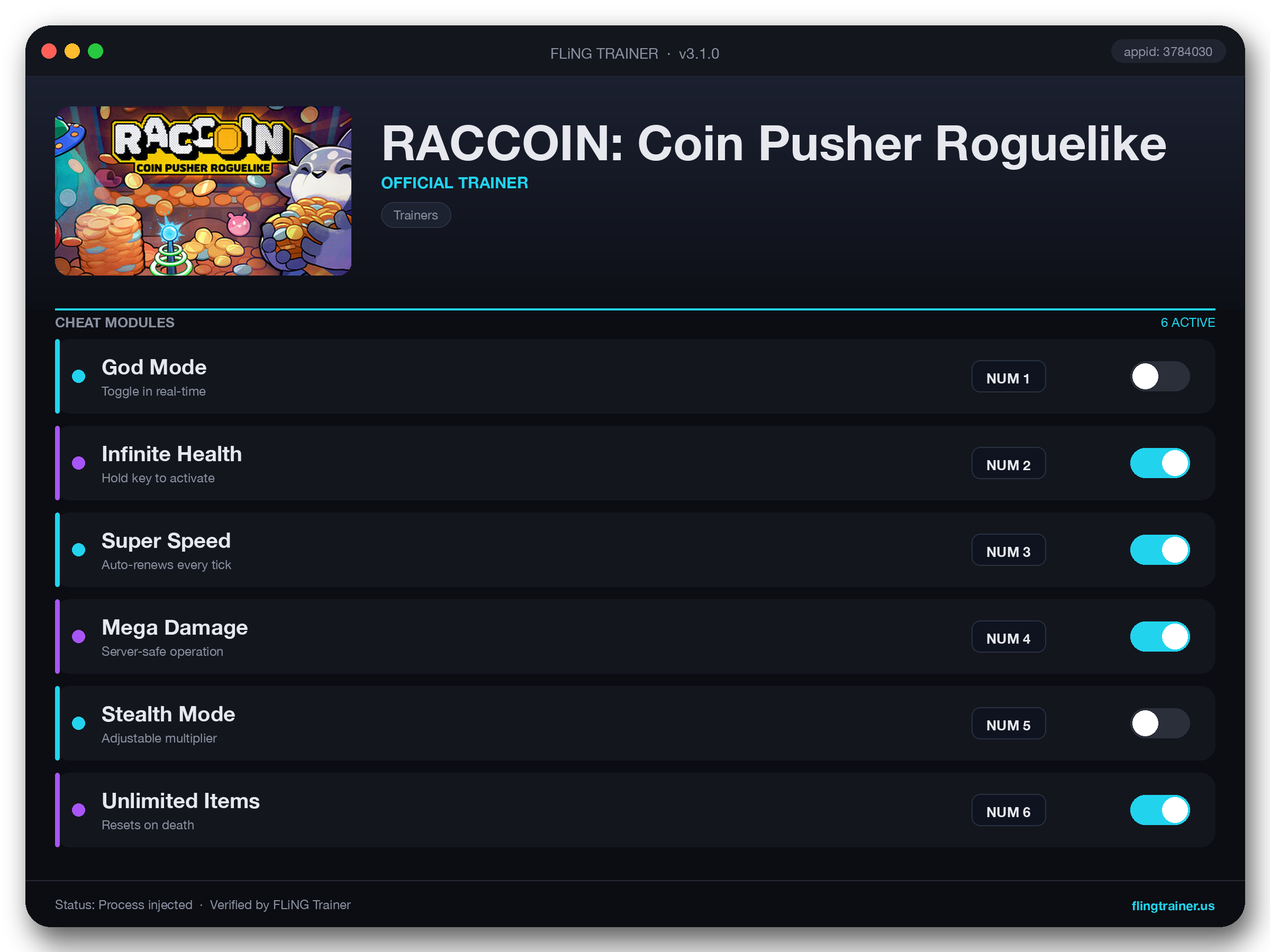 RACCOIN: Coin Pusher Roguelike Trainer interface