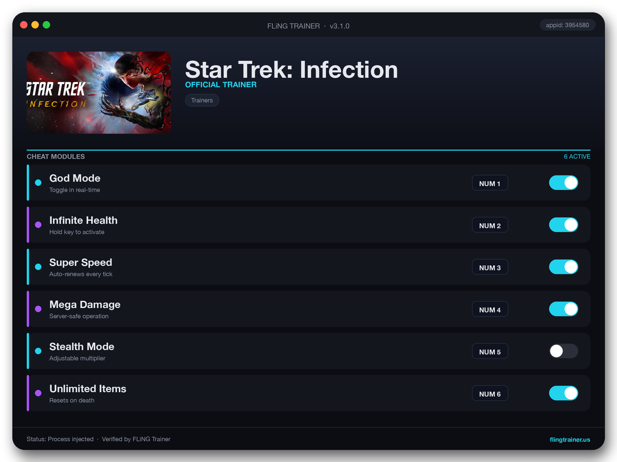 Star Trek: Infection Trainer interface