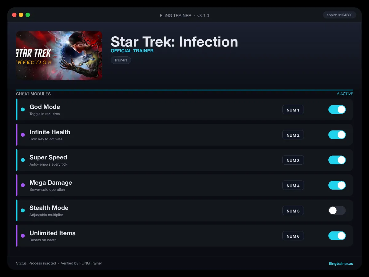 Star Trek: Infection Trainer interface