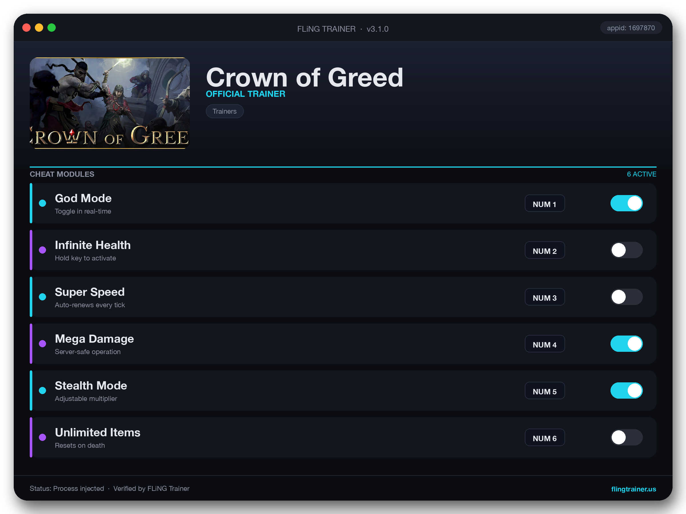 Crown of Greed Trainer interface