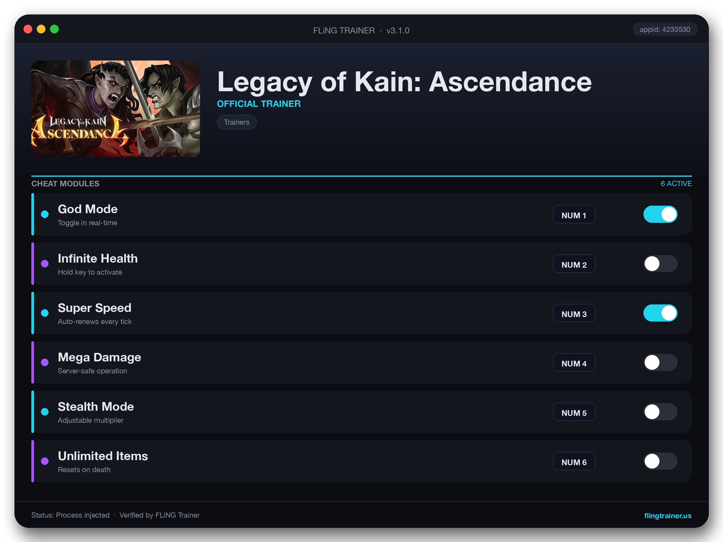 Legacy of Kain: Ascendance Trainer interface