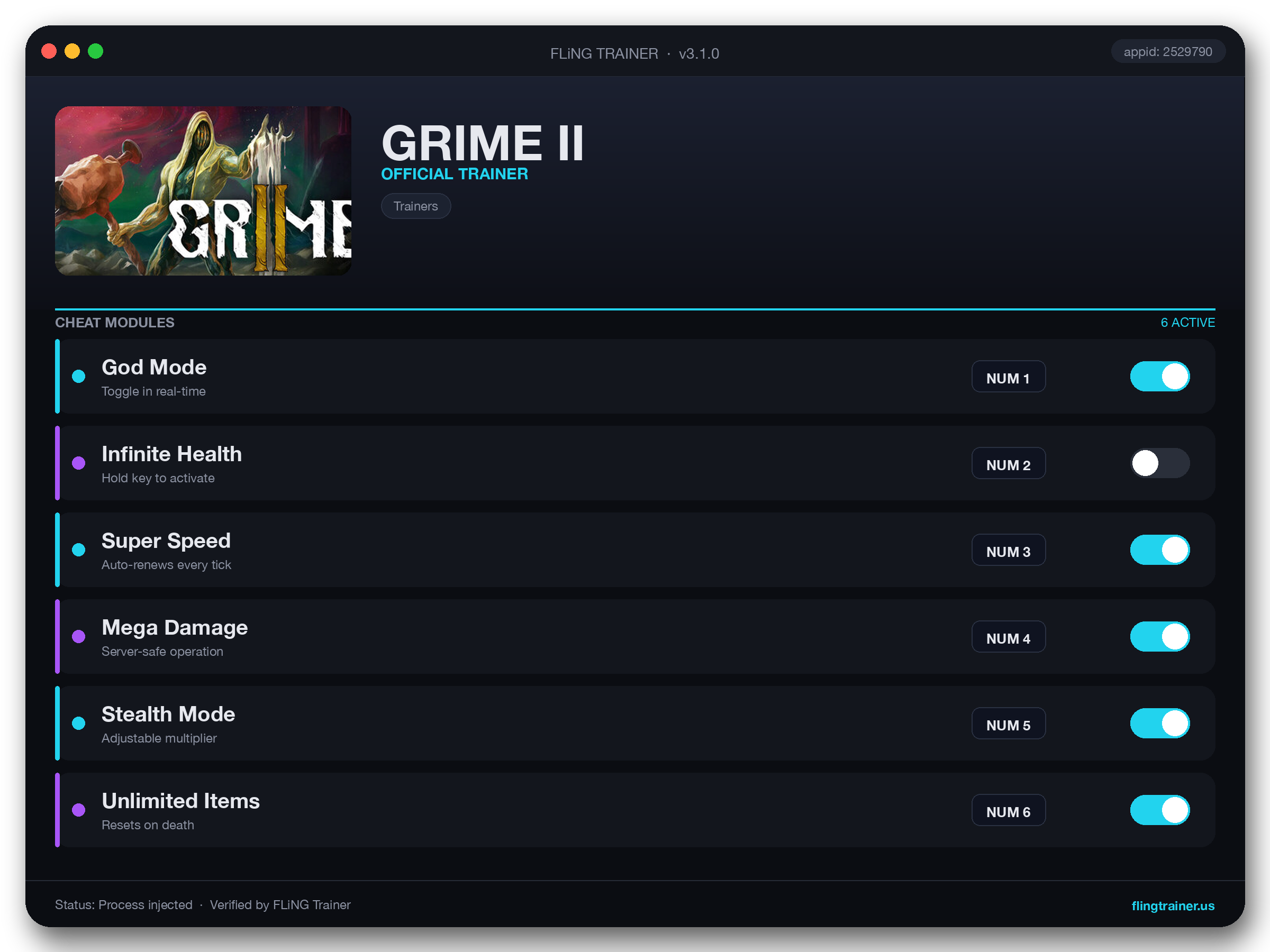 GRIME II Trainer interface