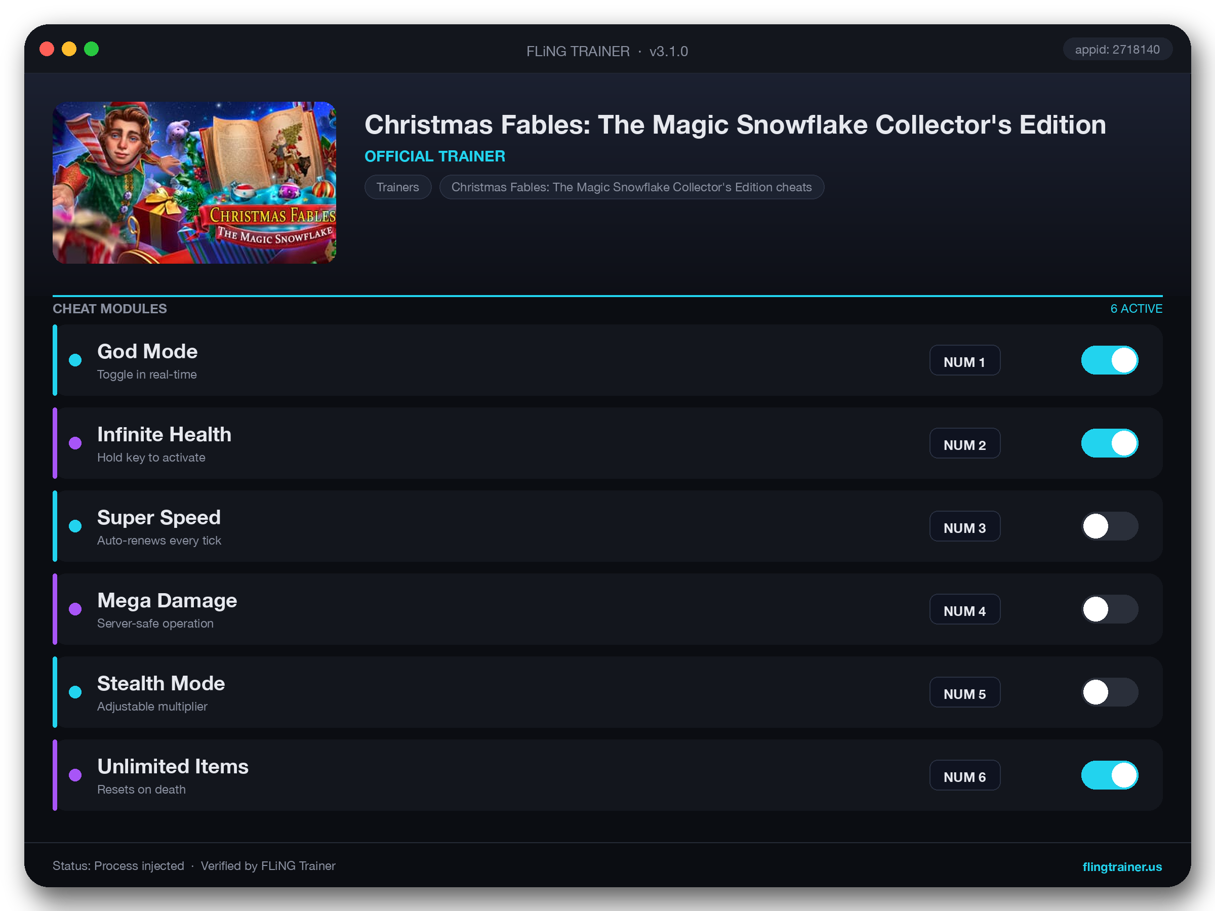 Christmas Fables: The Magic Snowflake Collector's Edition Trainer interface