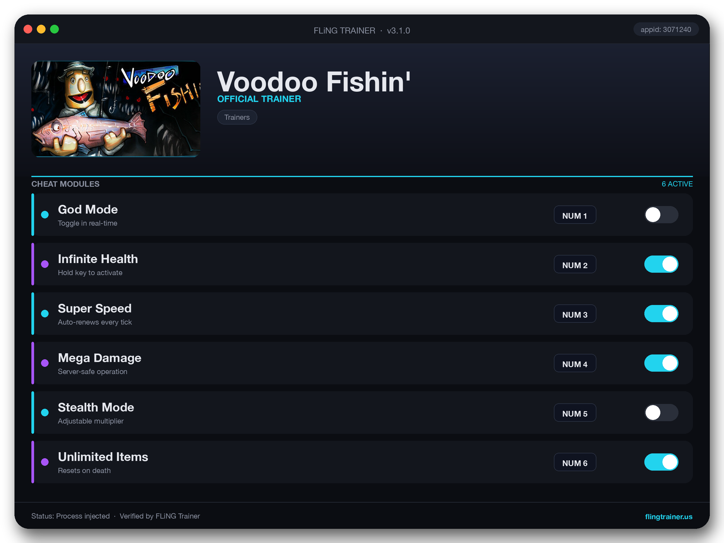 Voodoo Fishin' Trainer interface