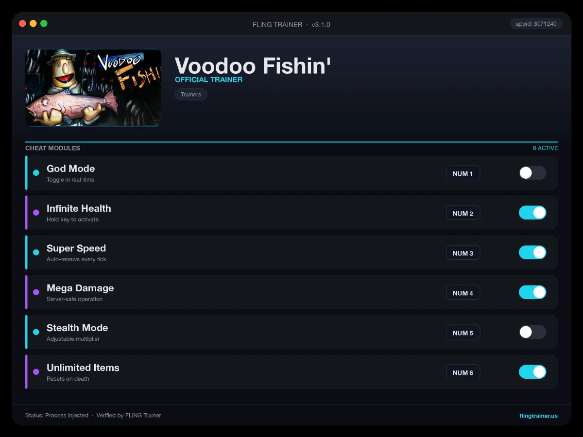 Voodoo Fishin' Trainer interface
