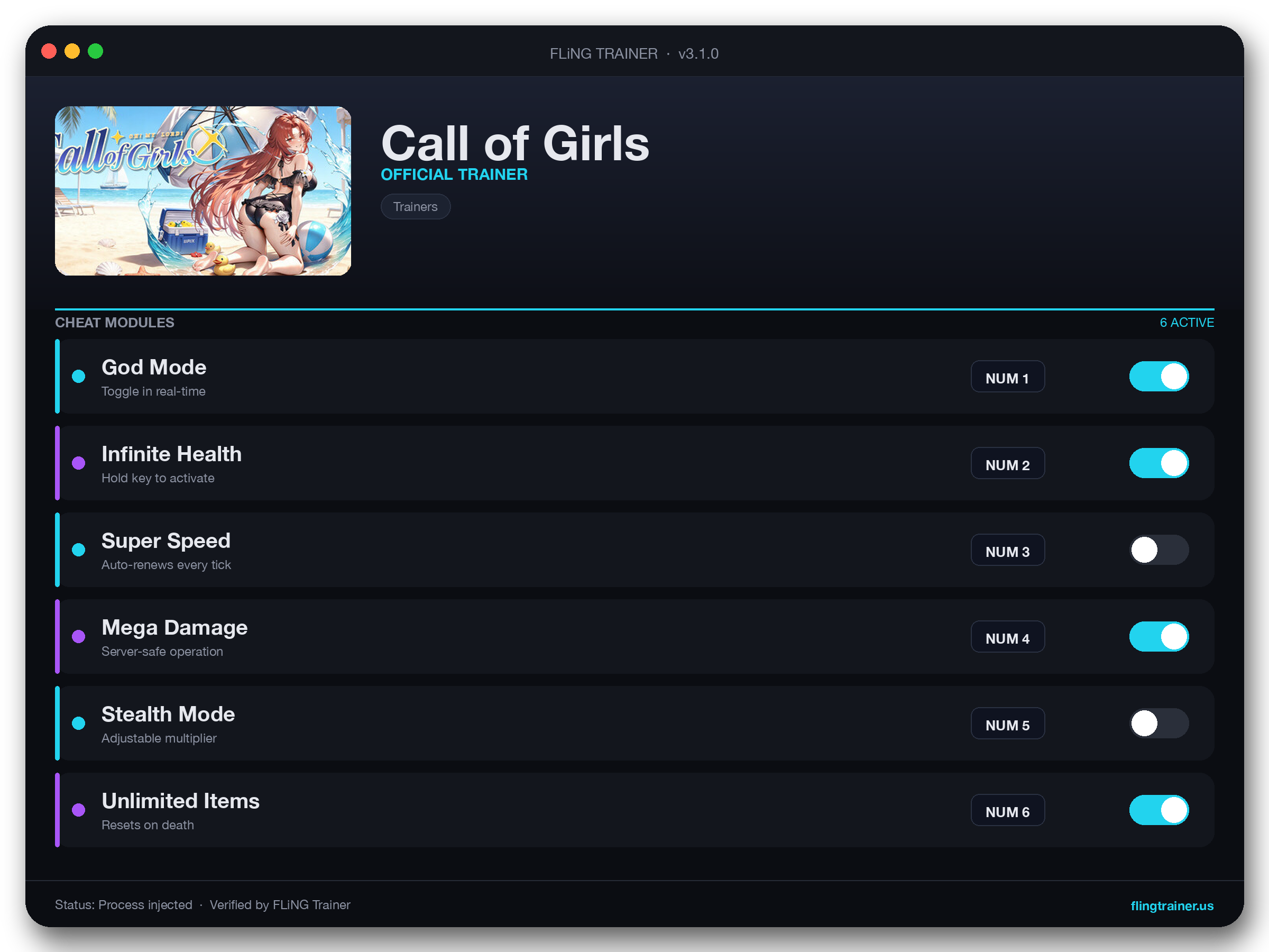Call of Girls Trainer interface