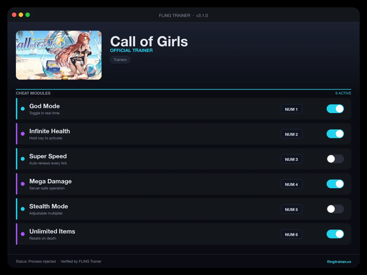 Call of Girls Trainer interface