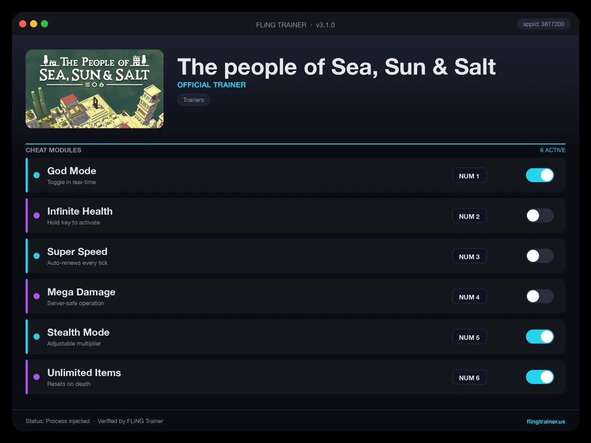 The people of Sea, Sun & Salt Trainer interface