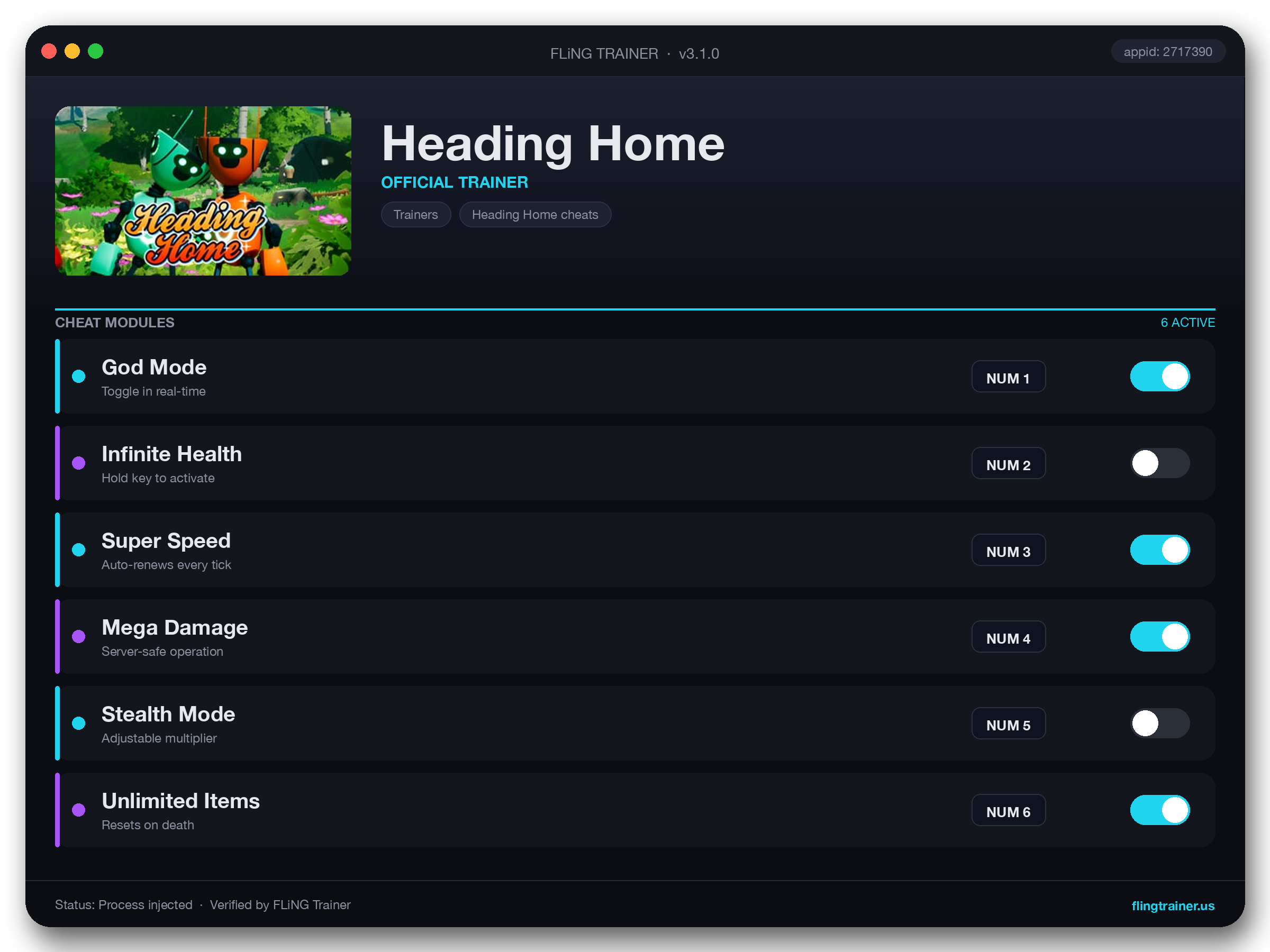 Heading Home Trainer interface