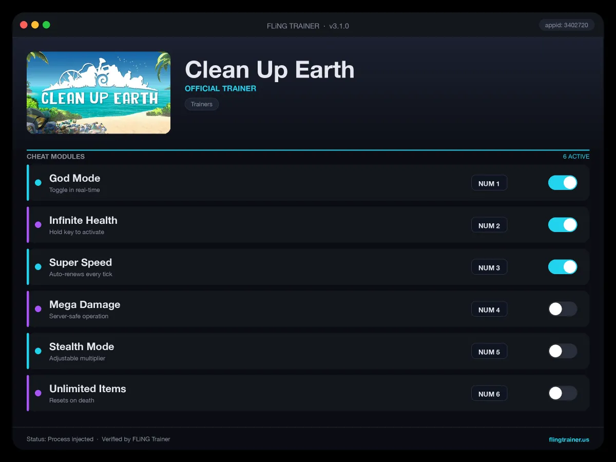 Clean Up Earth Trainer interface