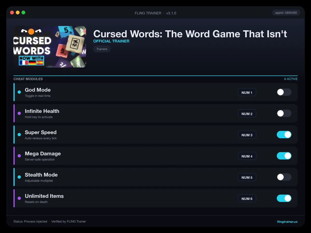 Cursed Words: The Word Game That Isn't Trainer interface