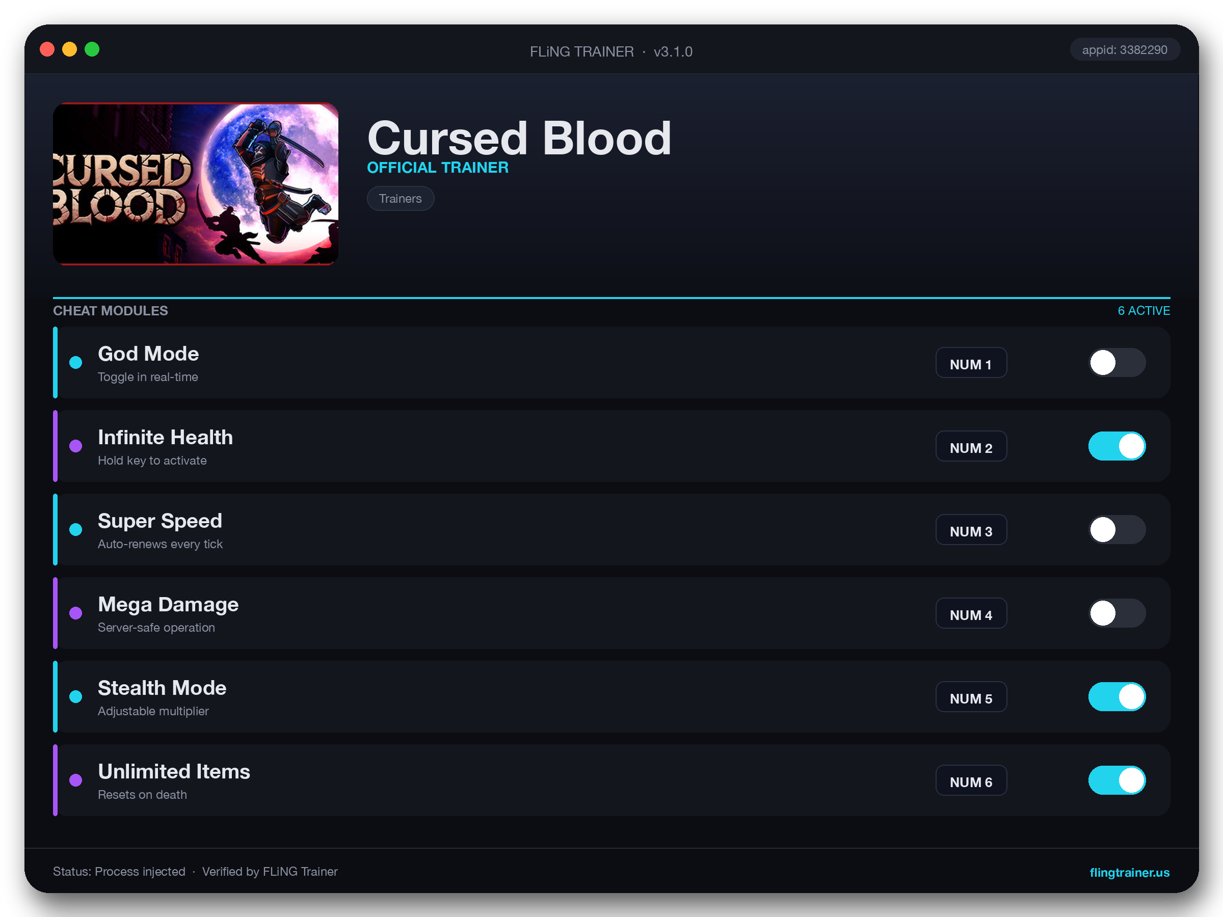 Cursed Blood Trainer interface